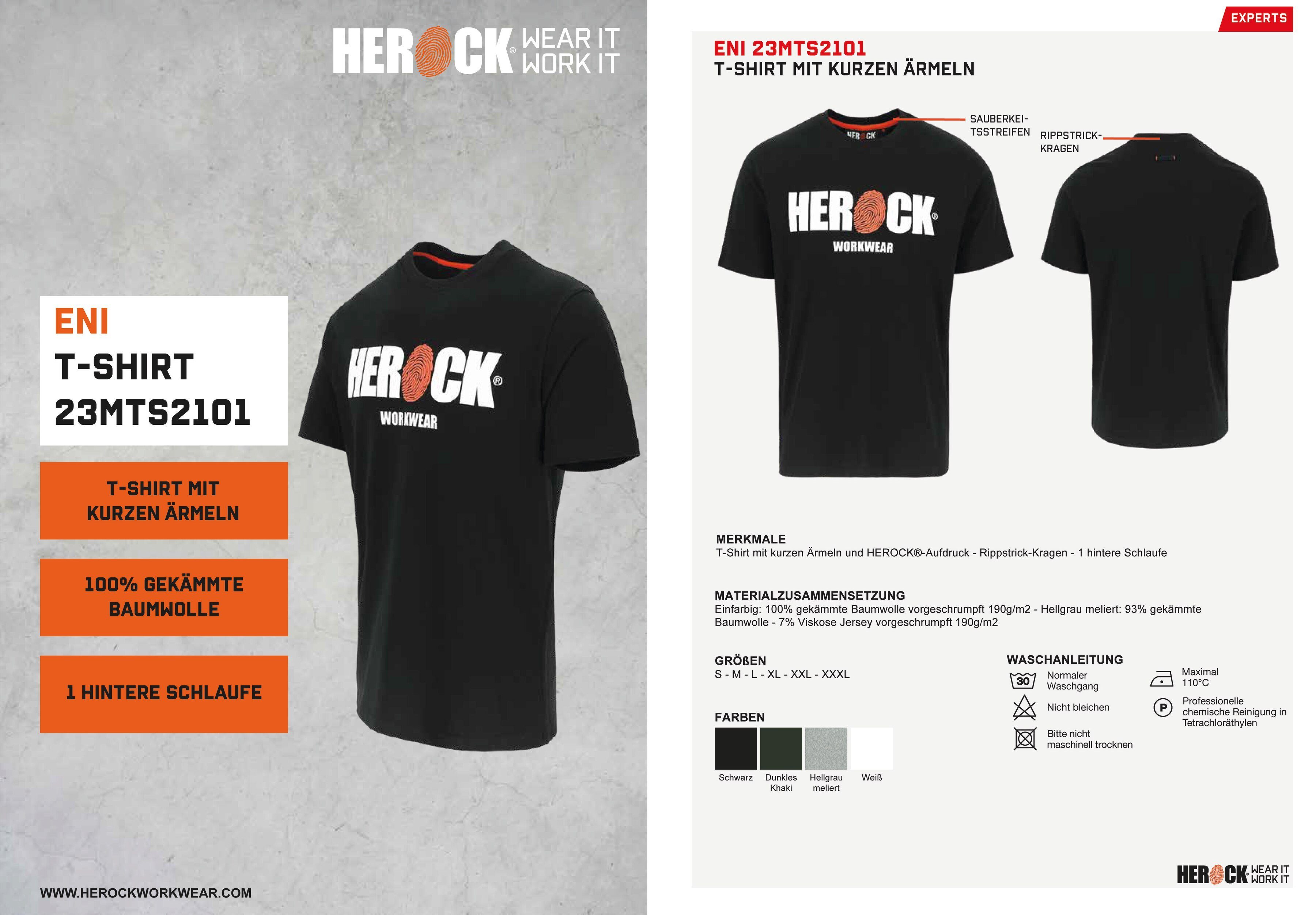 Baumwolle, angenehmes T-Shirt mit Tragegefühl Rundhals, schwarz Herock Herock®-Aufdruck, ENI