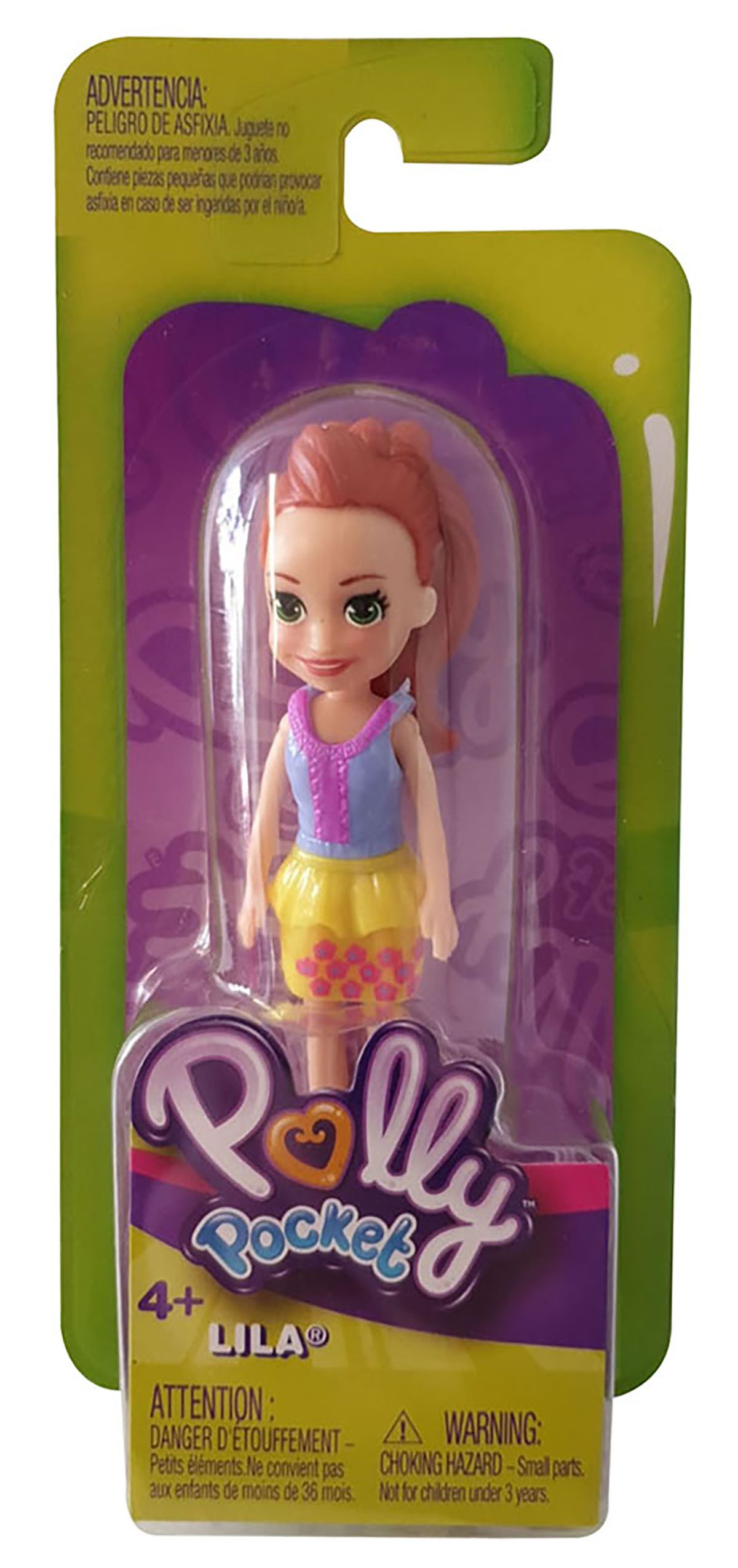 Polly Pocket Spielfigur Polly Pocket Mini-Puppe LILA mit gelbem Rock, (1-tlg)