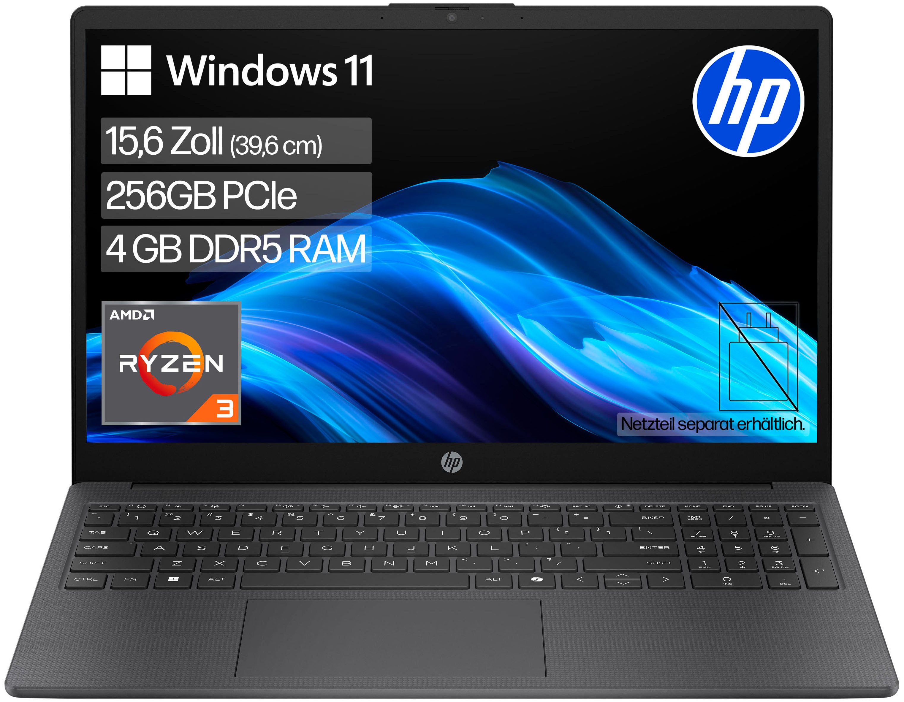 HP 15-fc1030-1031ngx Notebook (39,6 cm/15,6 Zoll, AMD Ryzen 3 7320U, Radeon™ 610M, 4 GB, 256 GB SSD)