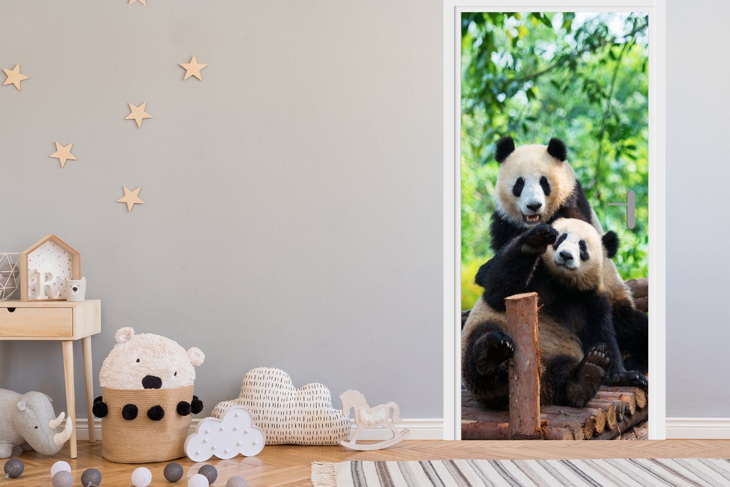 (1 75x205 bedruckt, Türaufkleber, - Brücke Natur, Matt, Türtapete Fototapete für MuchoWow St), Tür, cm Panda -