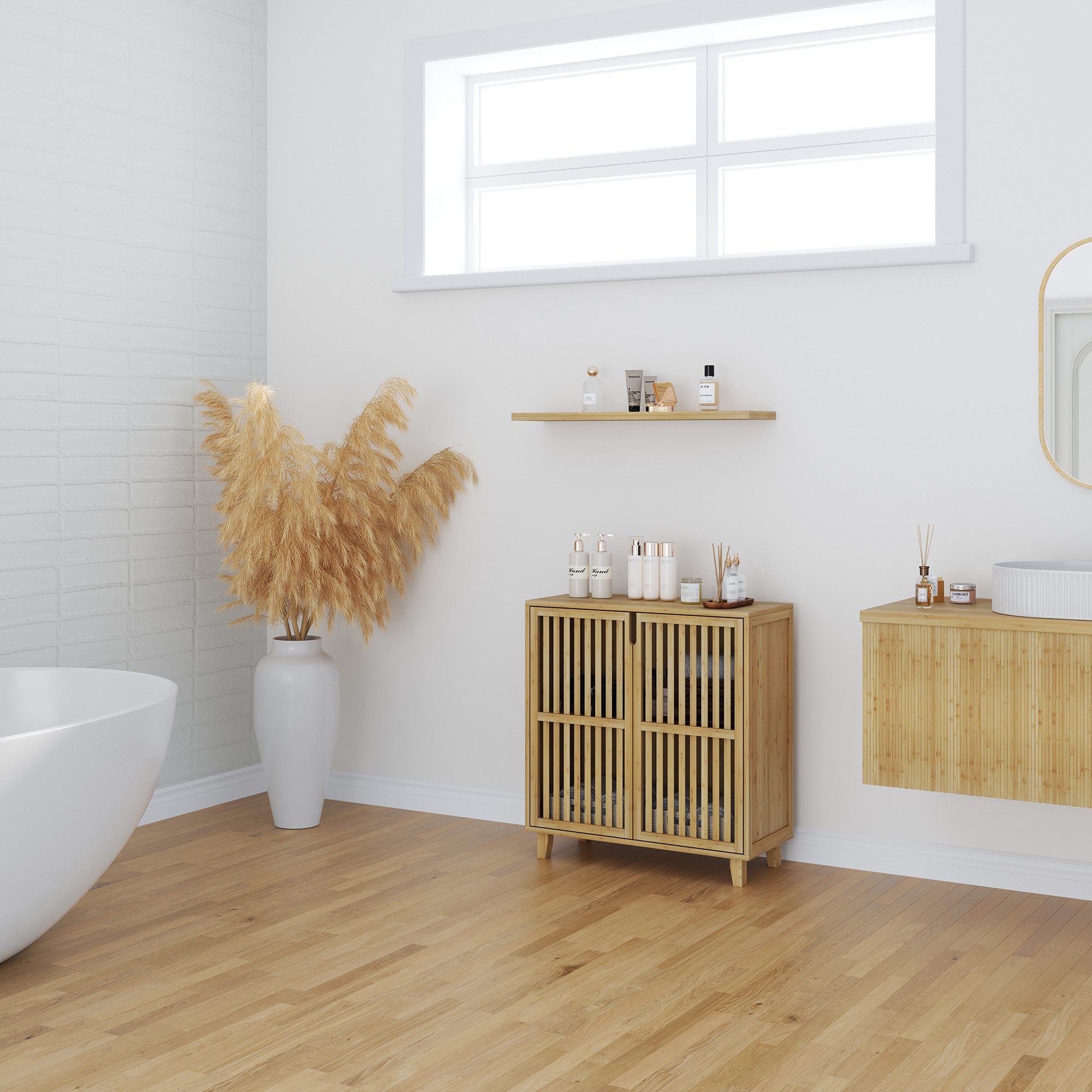 en.casa Beistellschrank »Sirgerg« 77 x 72 x 33 cm mit 2 Türen und 2 Fächern Bambus Natur