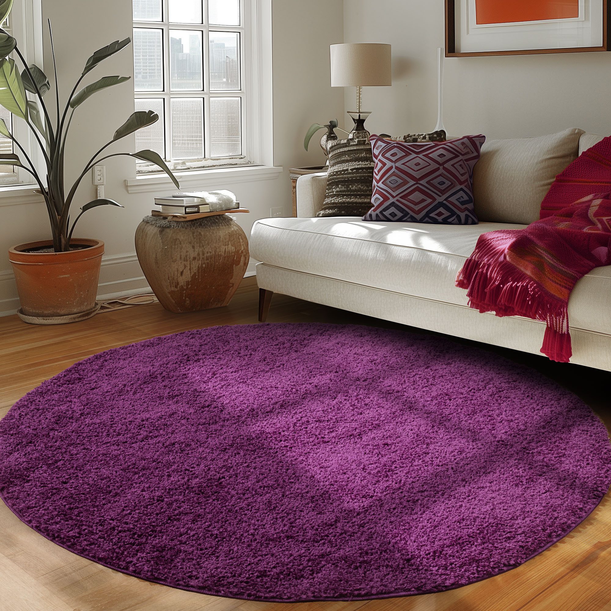 Carpettex Hochflor-Teppich Unicolor - Einfarbig, Rund, günstig online kaufen