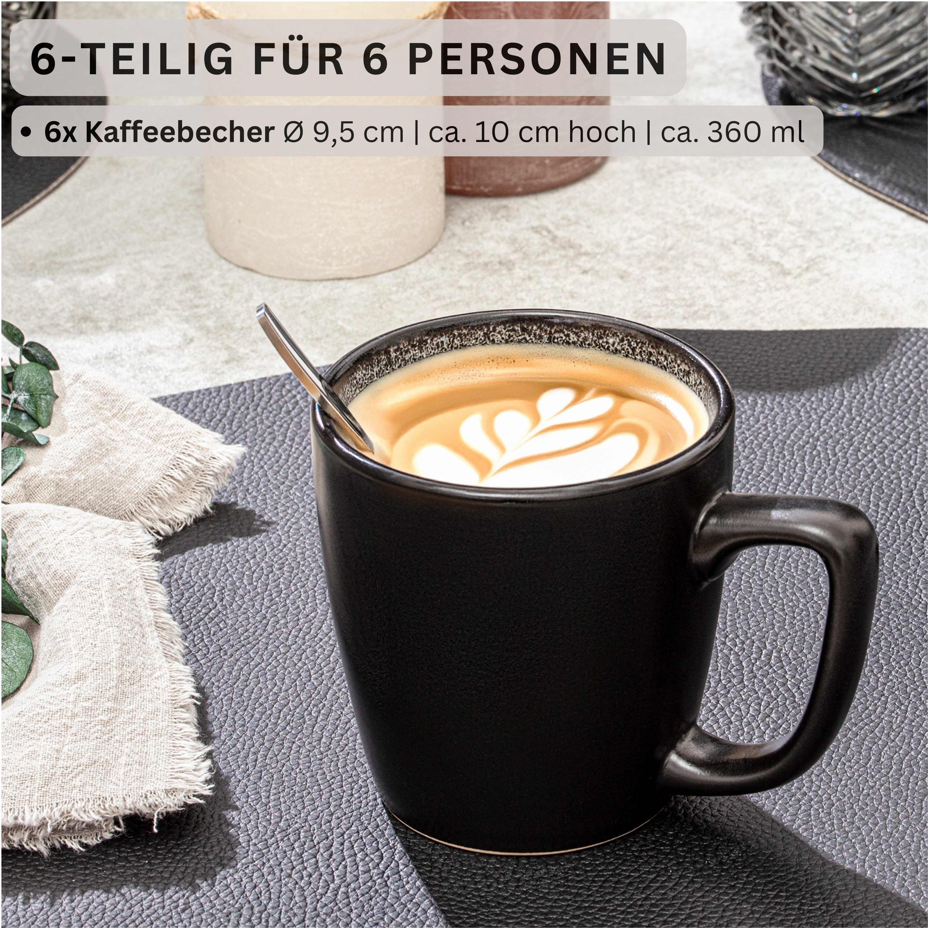 SÄNGER Becher Luxor, Steingut, 6 tlg. Kaffeebecher, 360 ml, Handmade, Braun-Beige, VALUE COLLECTION