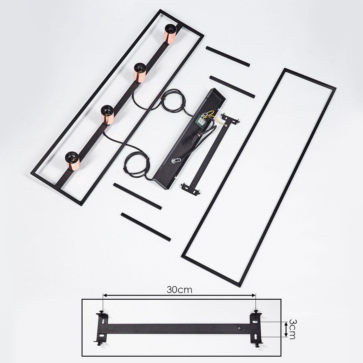 »Venaus« Industrial hofstein Metall in Deckenlampe Pendelleuchte Pendellampe im Schwarz offenen 4xE27 und im Design, aus Look Kupfer, Moderner Leuchtmittel, ohne 4-flammige Look,