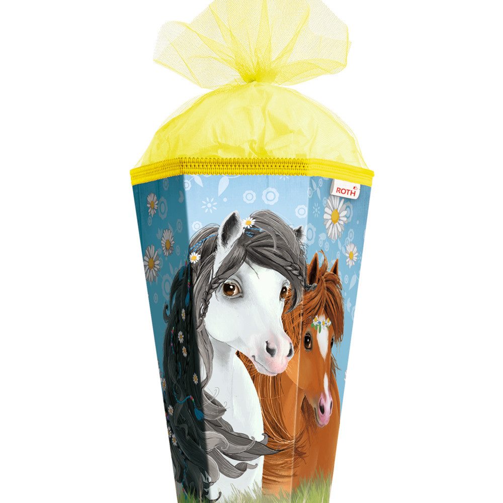 Roth Schultüte Roth Schultüte Blumenpferde eckig Schutzspitze Tüllverschluss 85cm