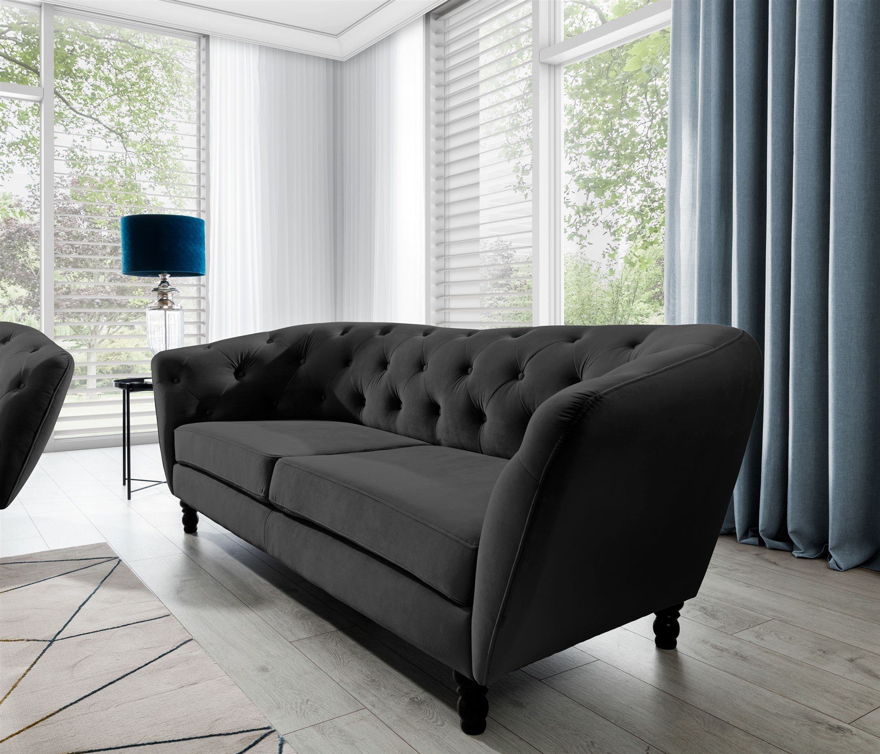 Outlet-Produkte Fun Möbel Sofa Sofa 3-Sitzer 1 Charlotte Designer-Sofa Teile Schwarz Stoff