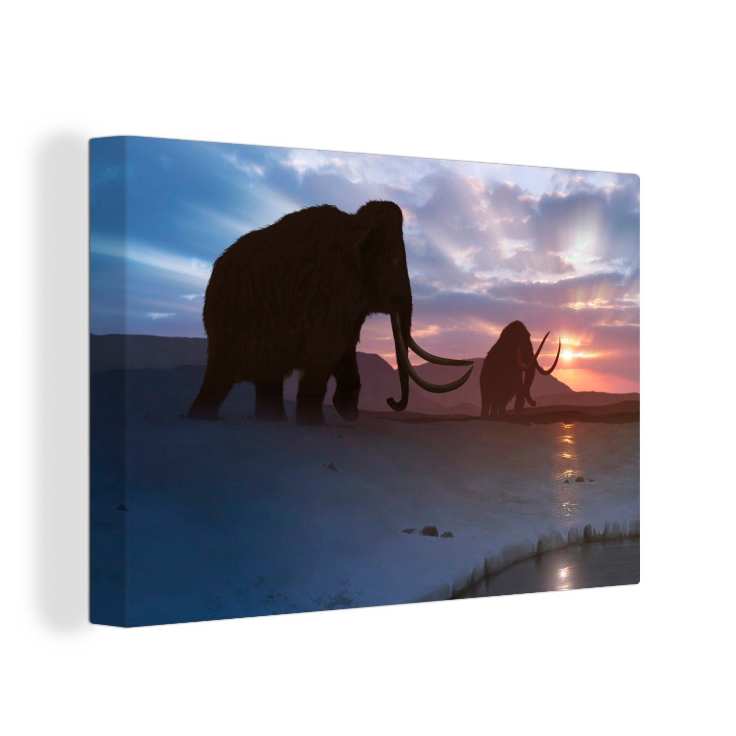 OneMillionCanvasses® Leinwandbild Illustration von zwei Mammuts, (1 St), Wandbild Leinwandbilder, Aufhängefertig, Wanddeko, 30x20 cm