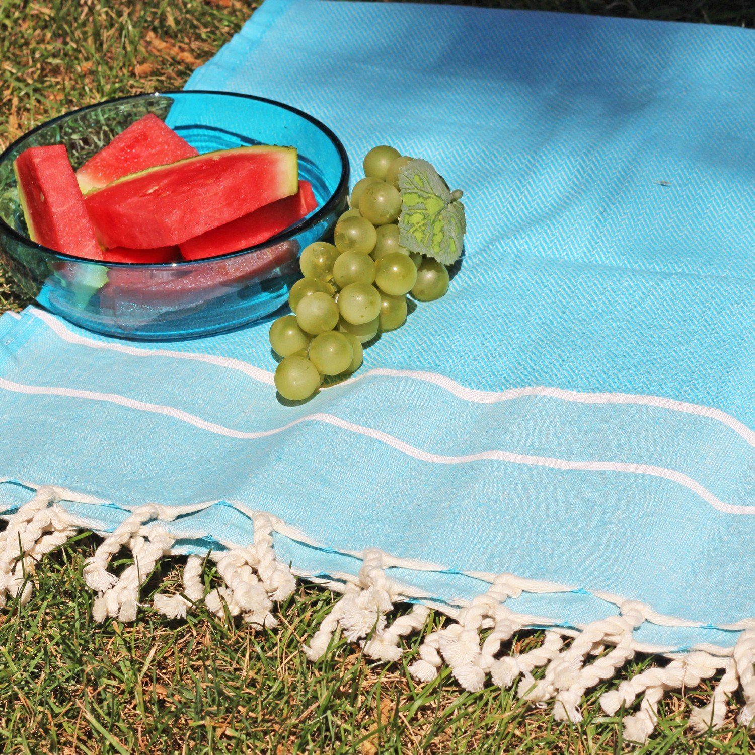 mitienda Hamamtuch Handtuch Fouta sand aqua, Badetuch aus Baumwolle, Frottier