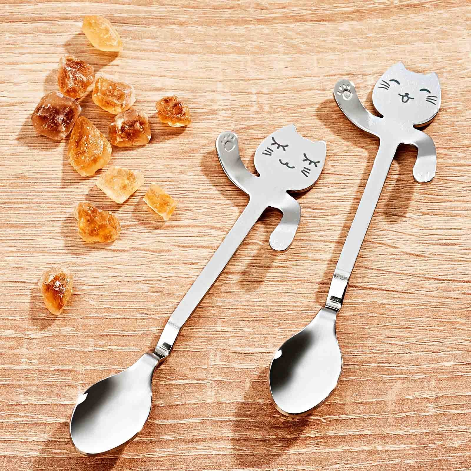 Kaffeelöffel Kaffee Löffel Teelöffel (8 Stück), mit Kätzchen Design Edelstahl Poliert