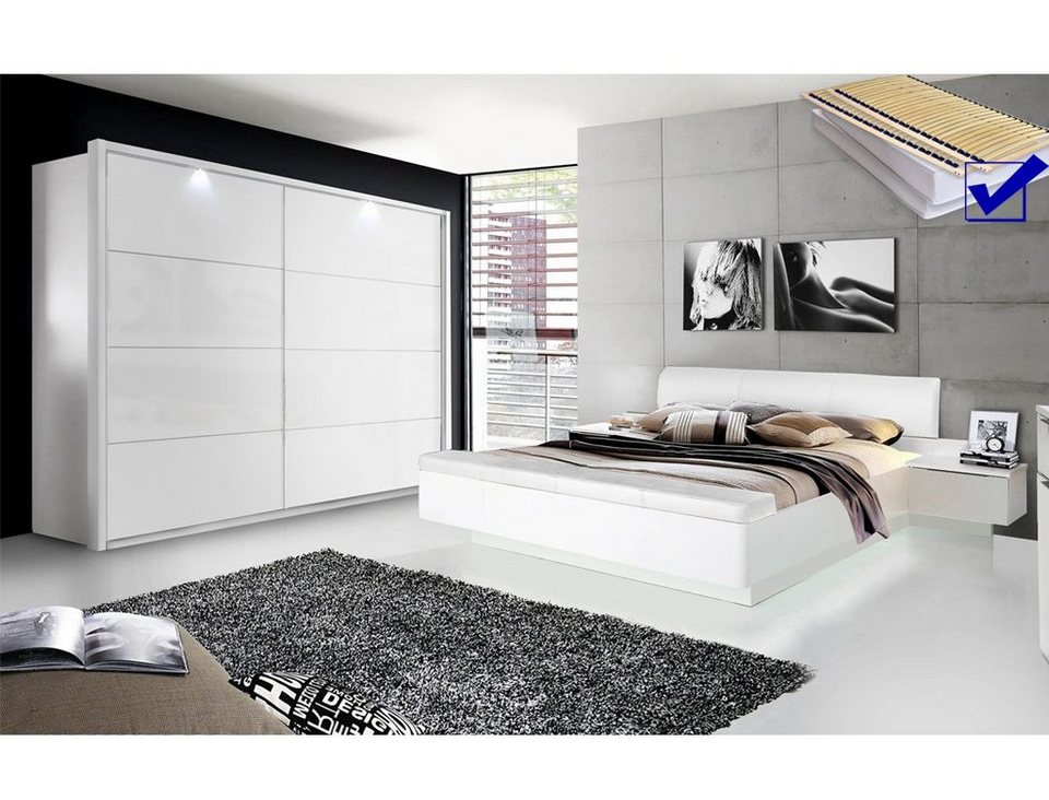 expendio Schlafzimmer-Set Sophie 20D, (Spar-Set, 6-St), weiss 180x200 cm  mit Beleuchtung inkl. Lattenrost und Matratze
