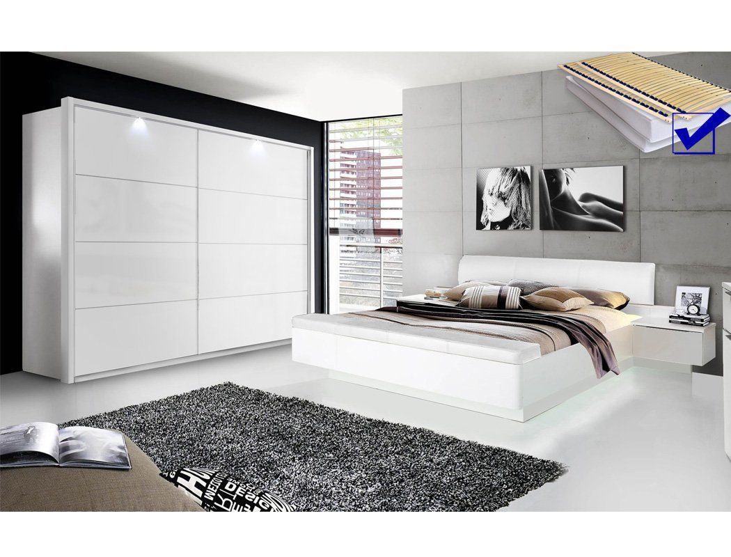 expendio Schlafzimmer-Set »Sophie 20D«, (Spar-Set, 6-St), weiss 180x200 cm  mit Beleuchtung inkl. Lattenrost und Taschenfederkernmatratze online kaufen  | OTTO