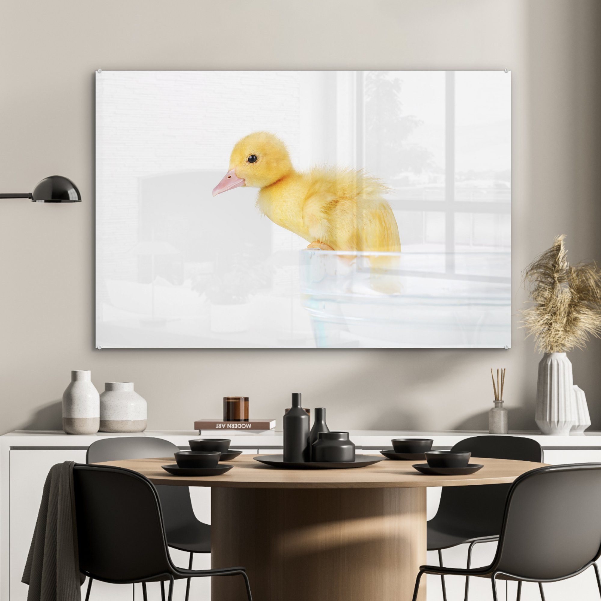 MuchoWow Acrylglasbild Baby-Ente St), aus Acrylglasbilder Schlafzimmer (1 Wohnzimmer klettert einer Wanne, &