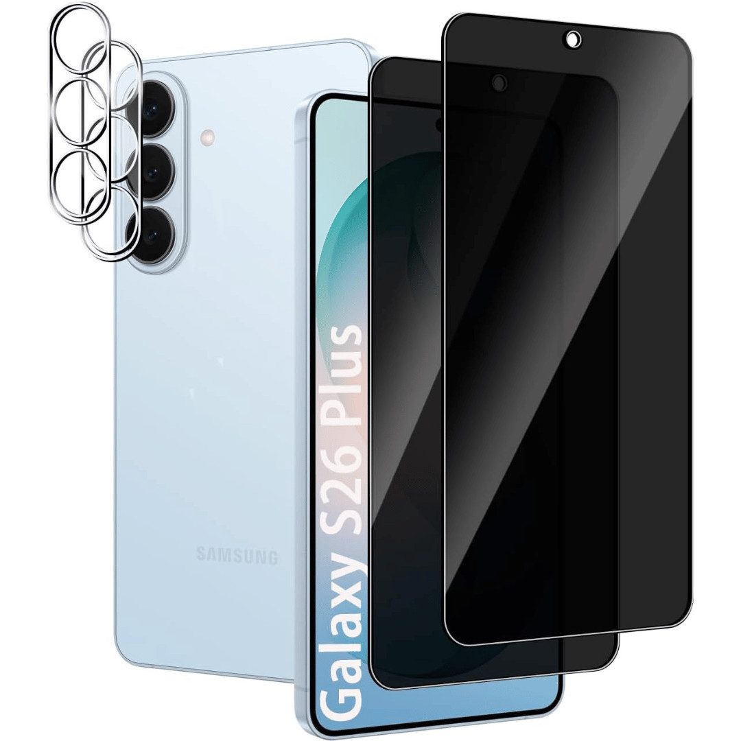 SmartUP Displayschutzglas 2X Schutzglas für Samsung Galaxy S26 Plus Blickschutz Display Kamera für Samsung Galaxy S26 Plus, 4 Stück, Anti-Spy, Blickschutz, Privacy