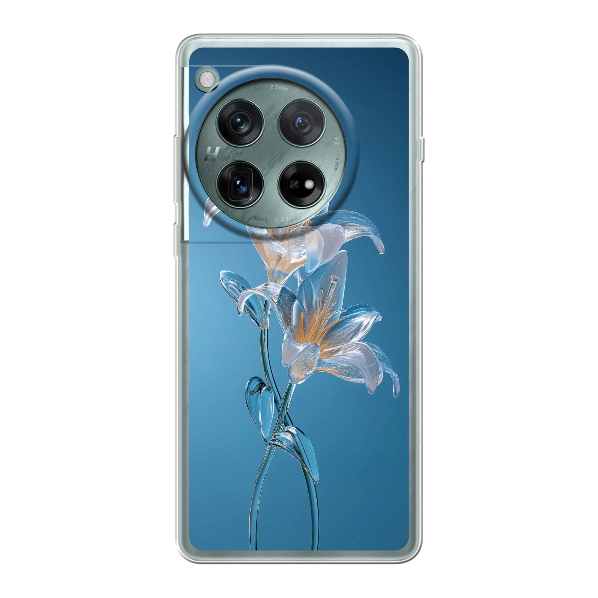 MuchoWow Handyhülle für OnePlus 12 Lilien - Blau - Gläser, Handy Case, Silikon, Bumper Case Dünn