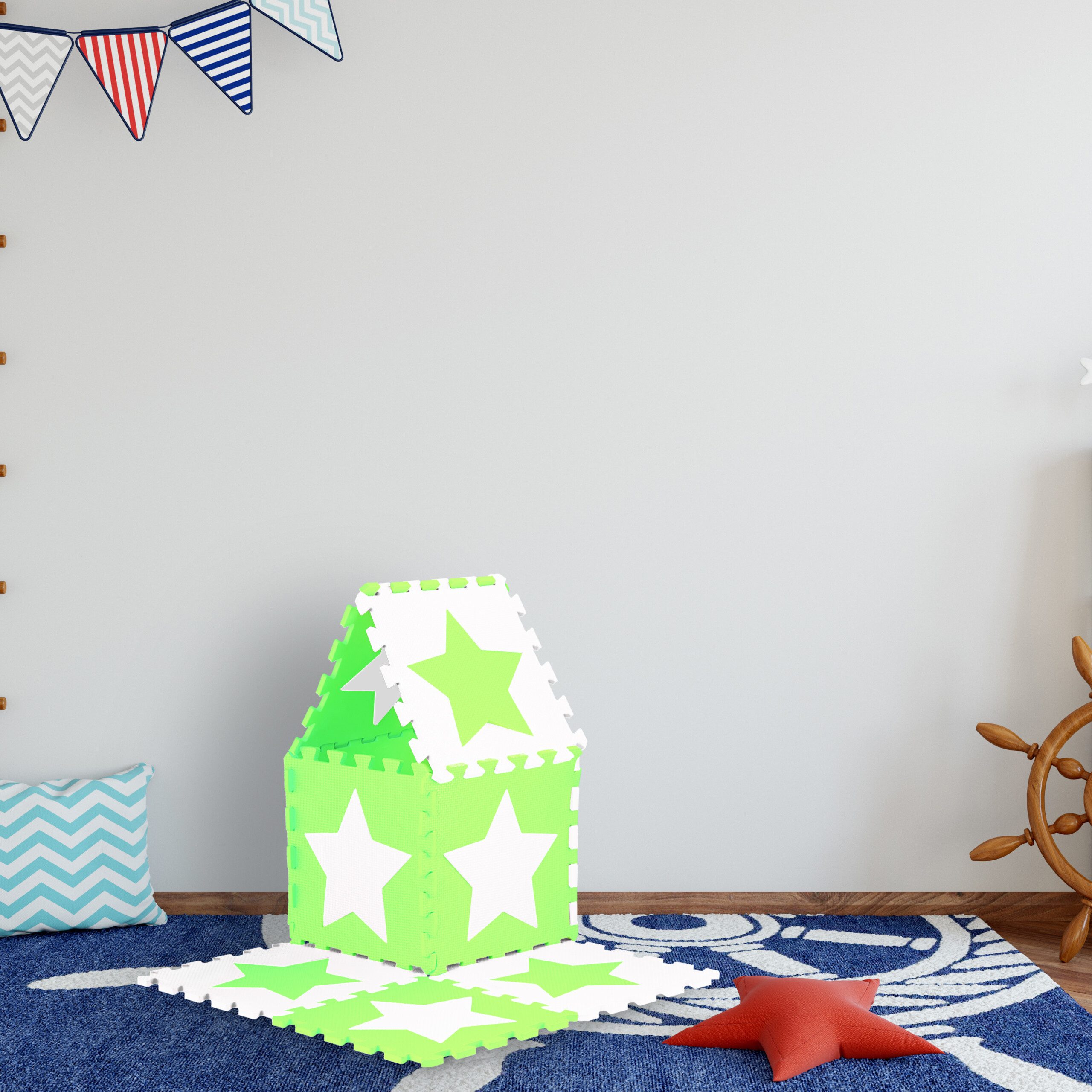 relaxdays Spielmatte Puzzlematte Sterne, Weiß-Grün günstig online kaufen