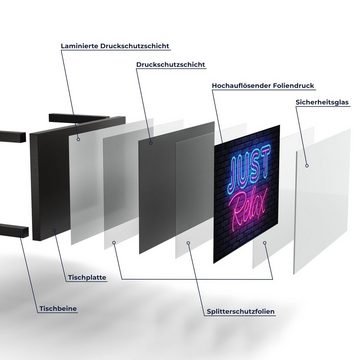 DEQORI Couchtisch 'Spruch im Neon-Design', Glas Beistelltisch Glastisch modern