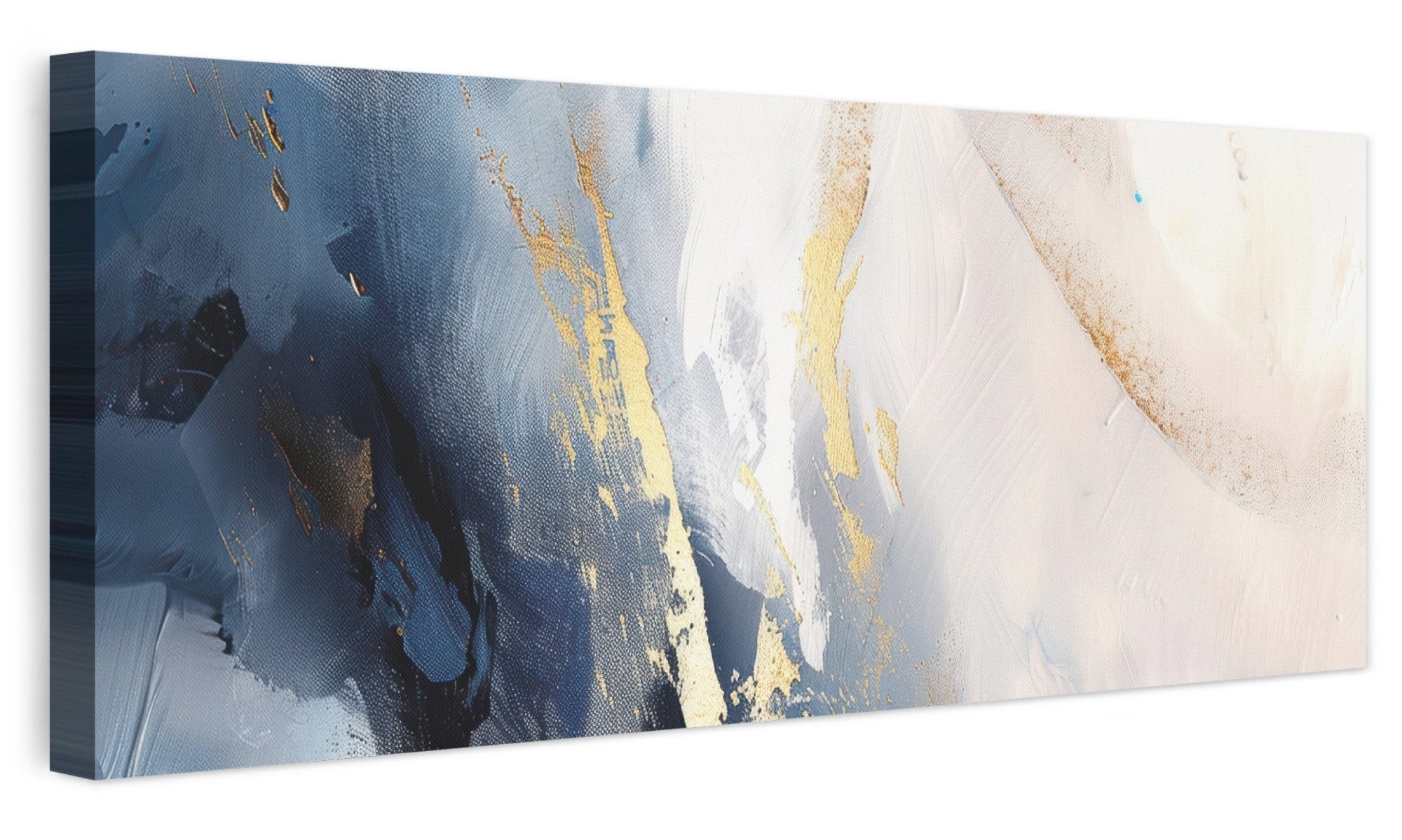 OneMillionCanvasses® Leinwandbild Panorama Blau - Modern - Marmor - Abstrakt - Gold, Fotodruck (1 St), Wandbild, Deko Schlafzimmer …
