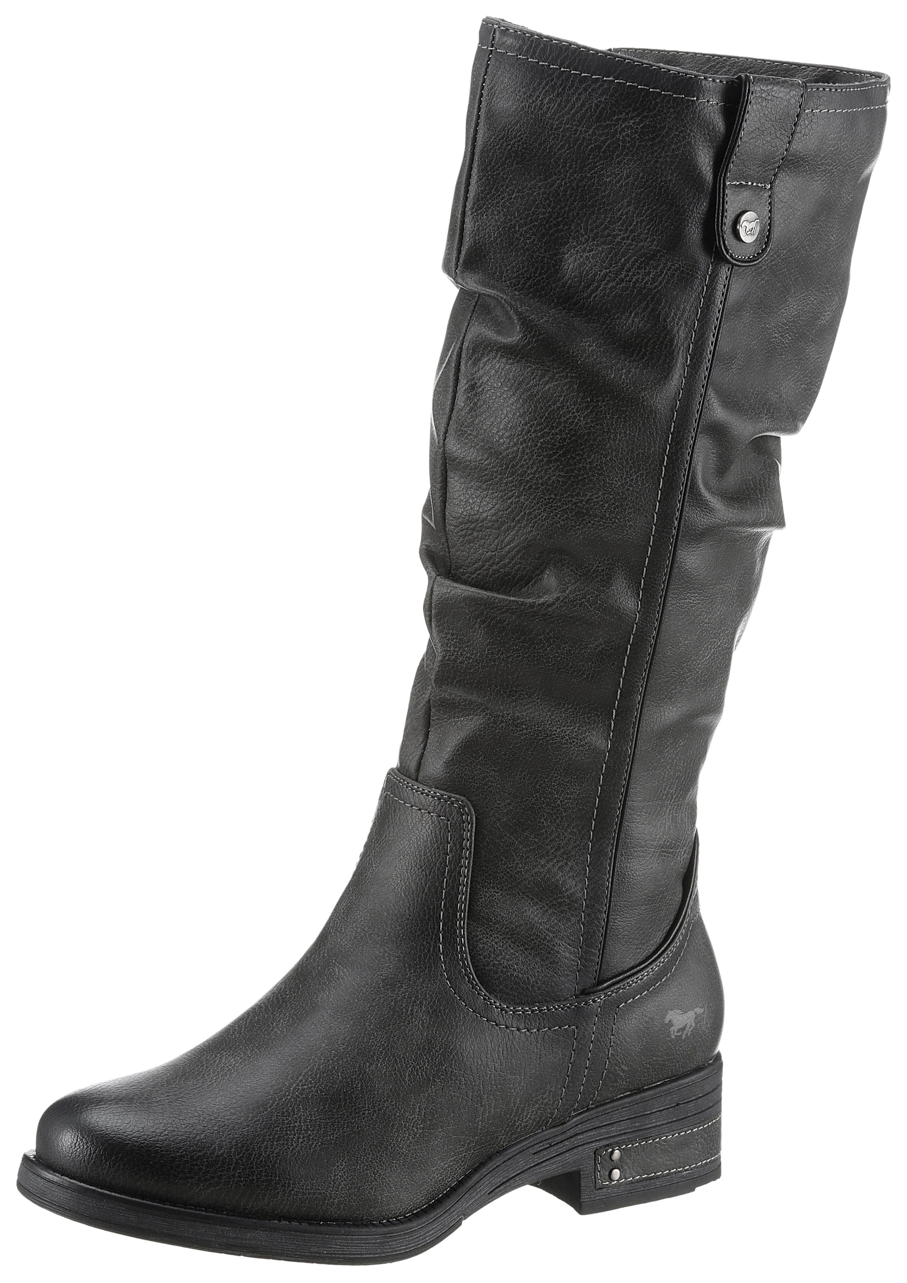 Mustang Shoes Winterstiefel, Langschaftstiefel, Blockabsatz, mit Raffungen am slouchy Schaft