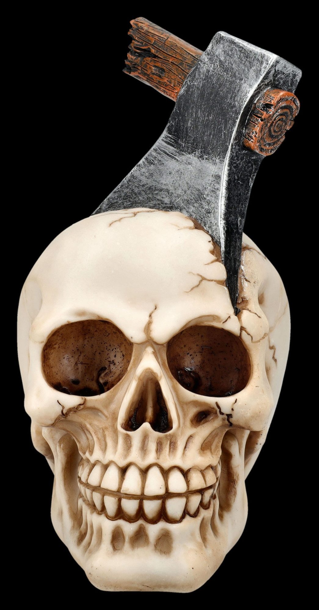 Figuren Shop GmbH Dekofigur Deko Totenkopf - Axt im Schädel - Dekoschädel Totenkopf Gothic Deko