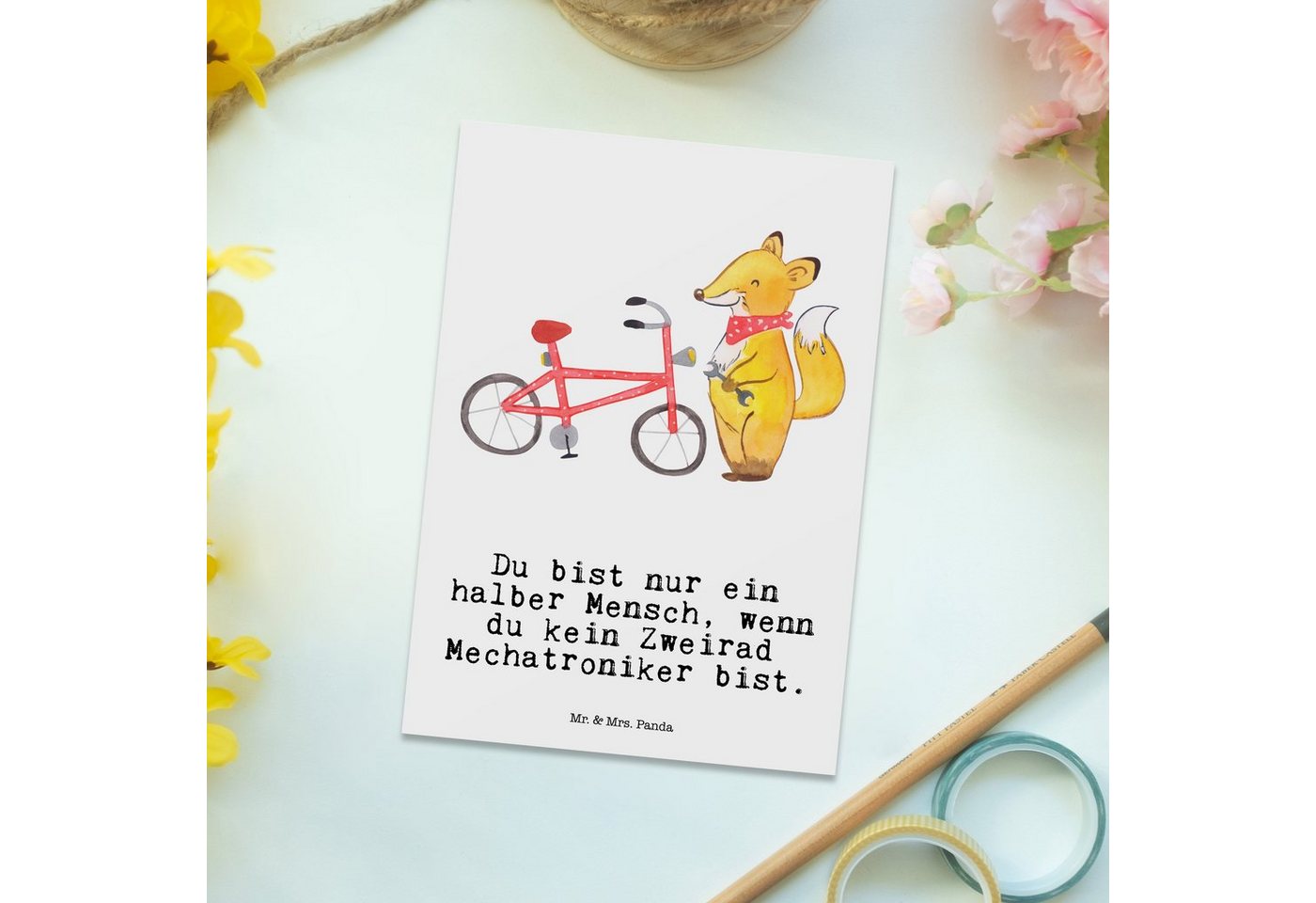 Thumbnail - Mr. & Mrs. Panda Postkarte Zweirad Mechatroniker Herz - Weiß - Geschenk, Abschied, Dankeschön, G, Charmante Designs