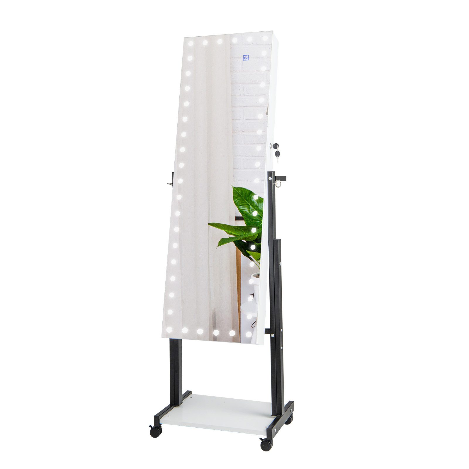 COSTWAY Schmuckschrank Standspiegel, mit LED & Rollen, höhenverstellbar, Holz
