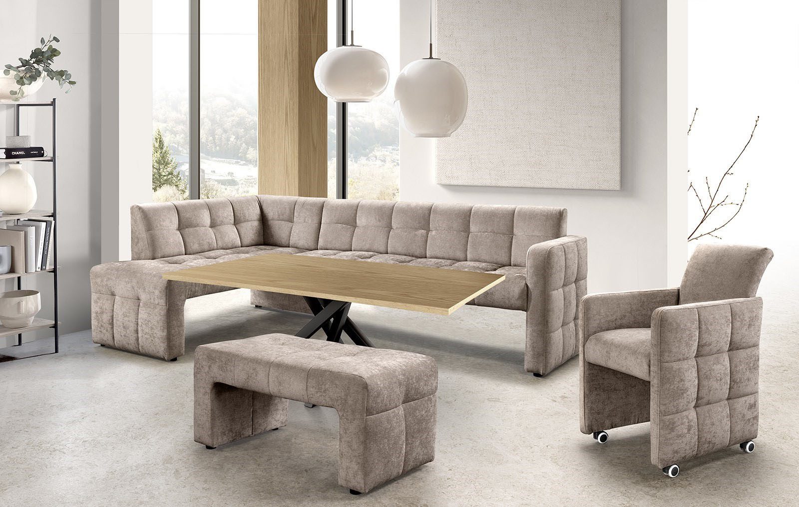 exxpo - sofa fashion Esszimmersessel Barista, Loungesessel auf Rollen mit hoher Bodenfreiheit, Barista Clubsessel auf Rollen mit schmalen Armlehnen, modernes Design