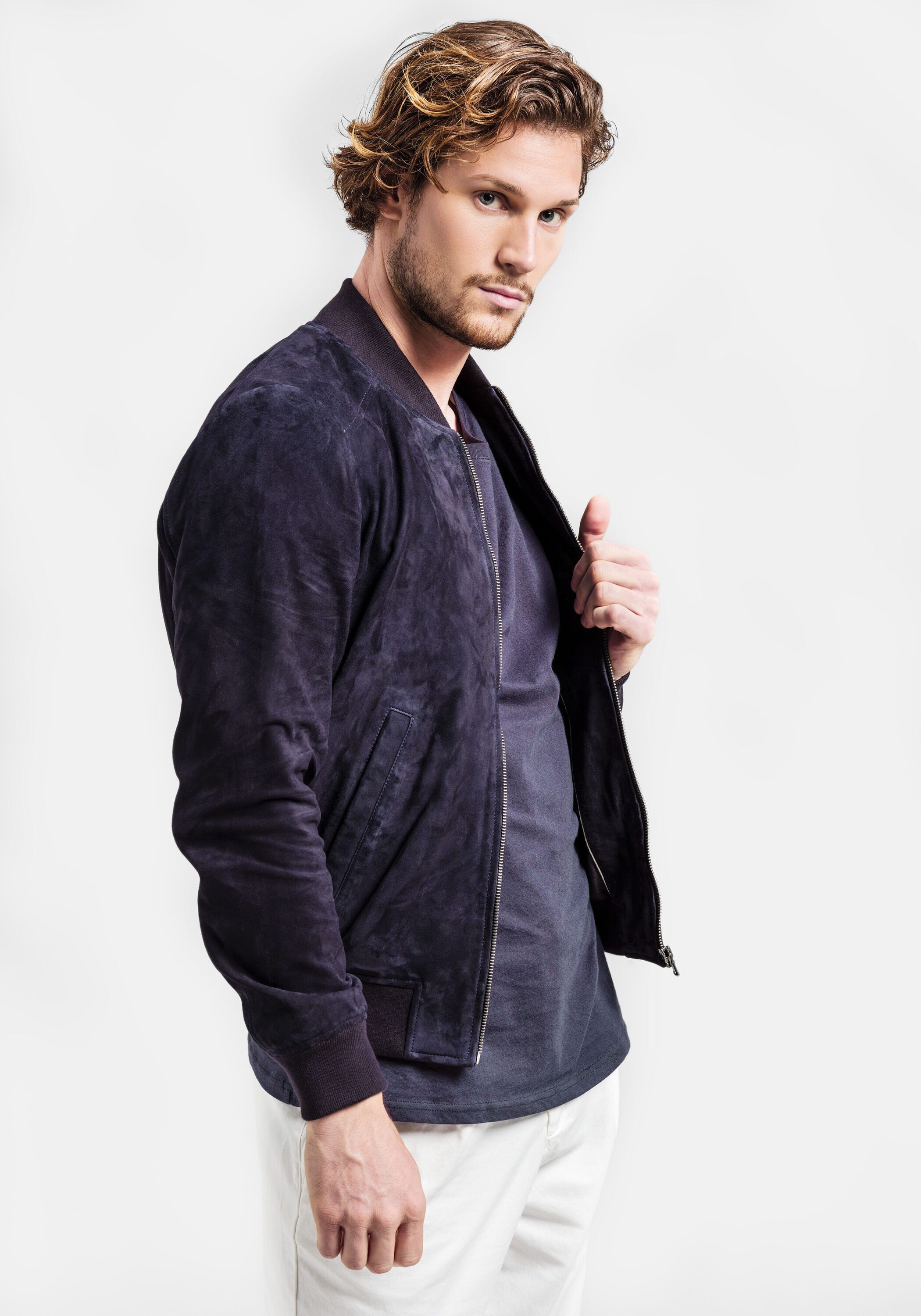 18N62 Lederjacke NEANGLO (1-St) im College-Style aus weichem Ziegenvelours