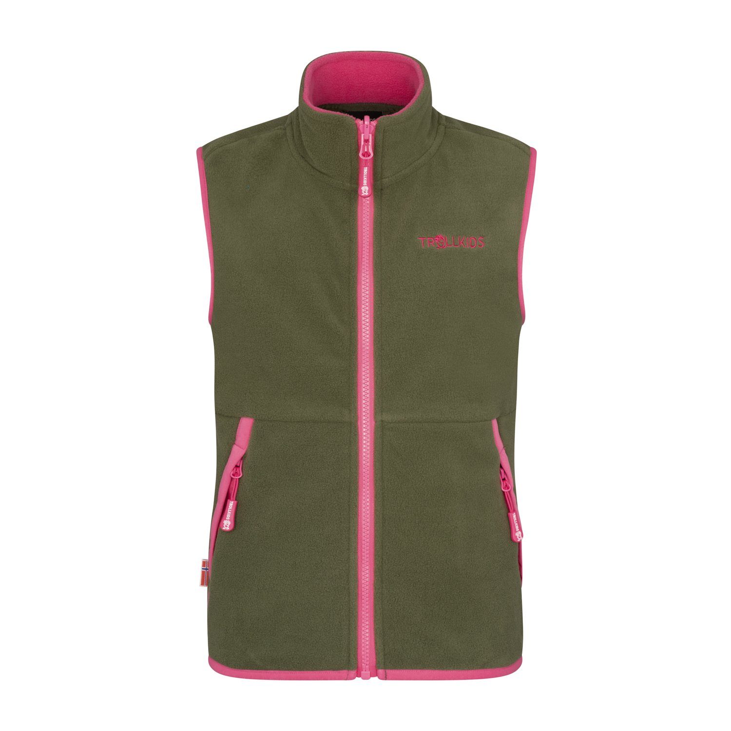 TROLLKIDS Fleeceweste Kjerag ZIP-In System Dunkle Olive/Hellmagenta