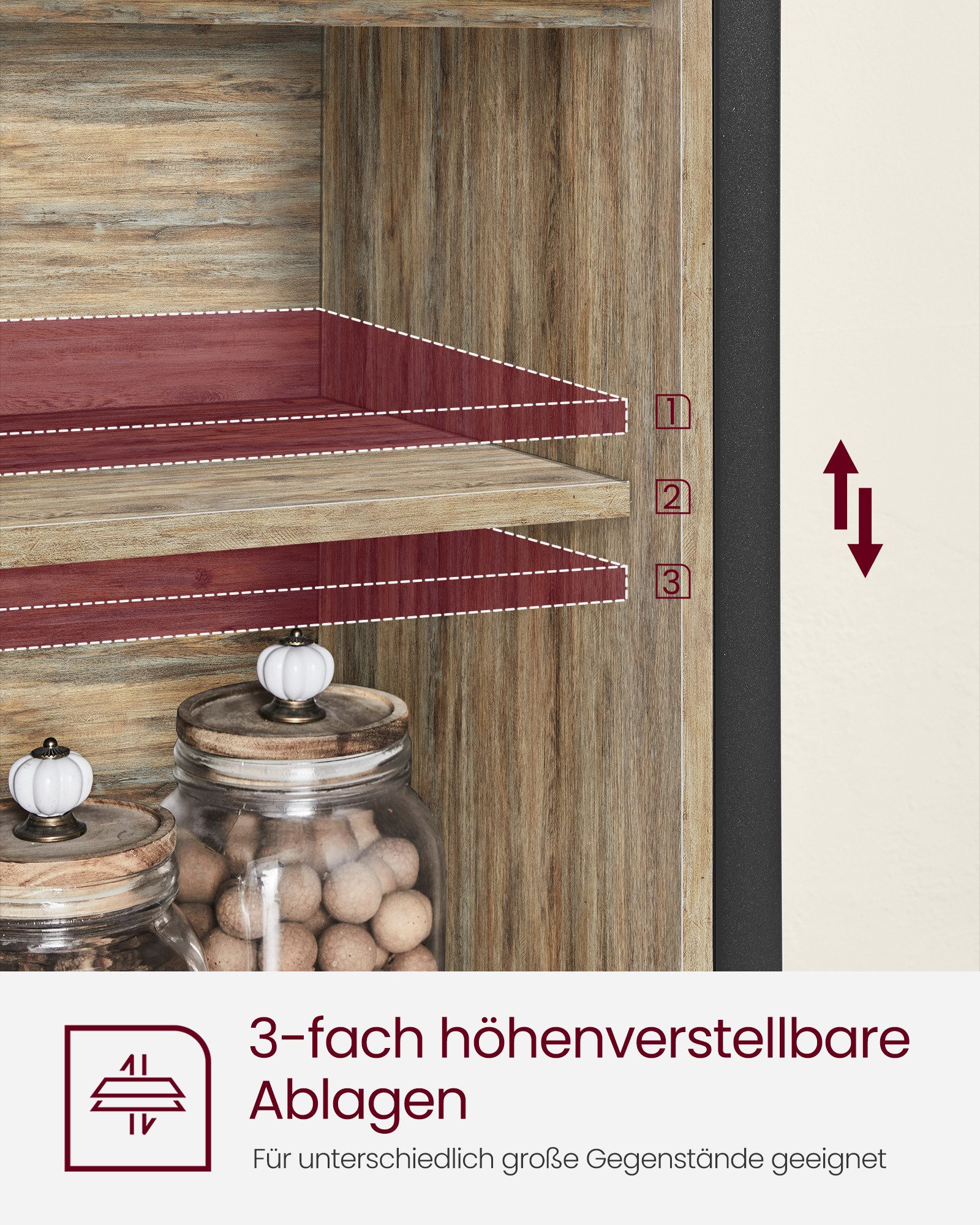 VASAGLE Buffet Sideboard Küchenschrank verstellbare Ablagen 33 x 100 x 80 cm, für Wohnzimmer, Industriestil, mit 2 Schiebetüren – Bild 5 von 5