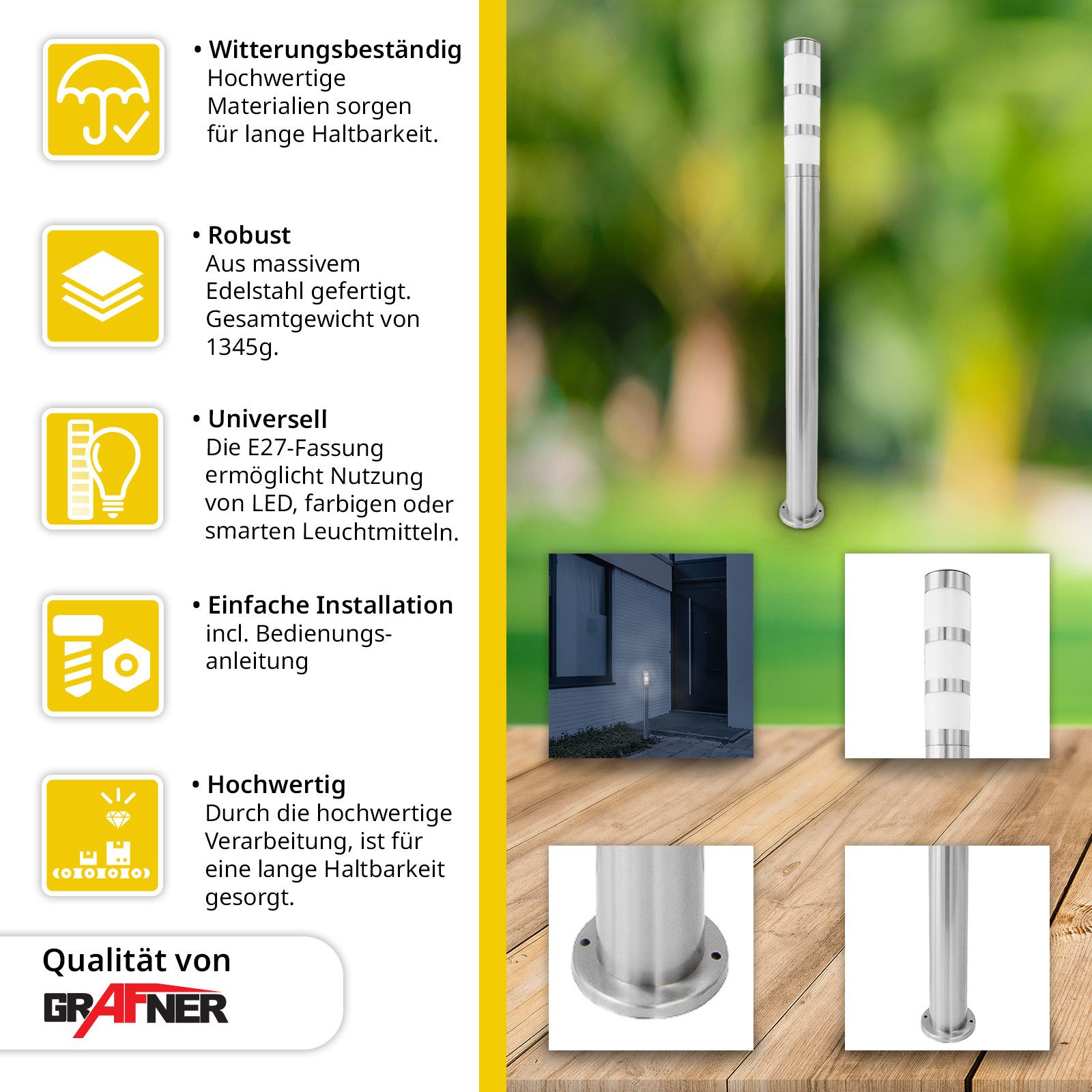 Grafner Gartenleuchte Wegleuchte Edelstahl WL10200 Gartenlampe günstig online kaufen