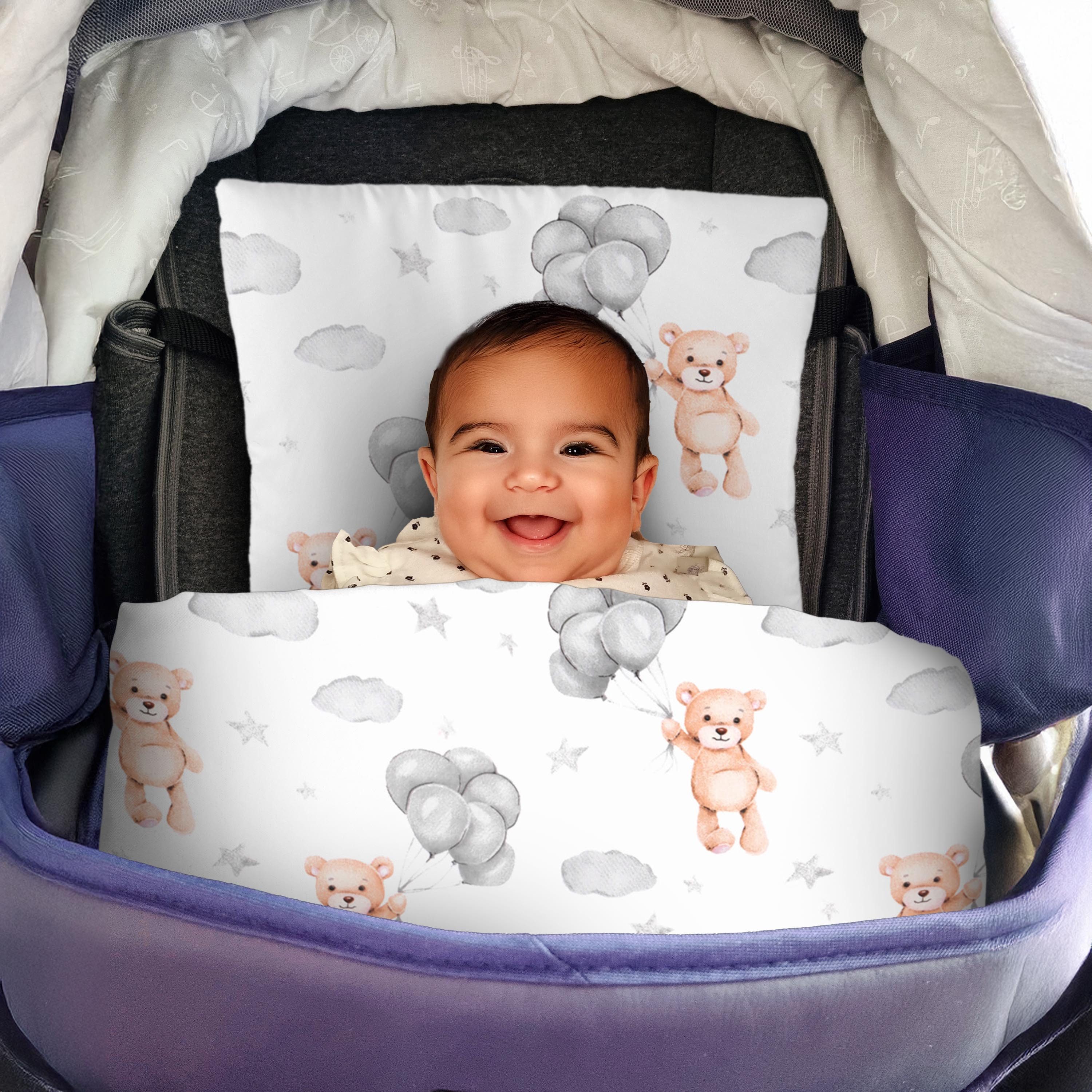 Amilian Babybettwäsche Kinderwagenset - 2tlg. Kinderbettwäsche - 80x80cm + 35x40cm, 100% Baumwolle, 2 teilig, Bettwäscheset für Kinderwagen, Wiege, Babybett - Baby Bettwäsche