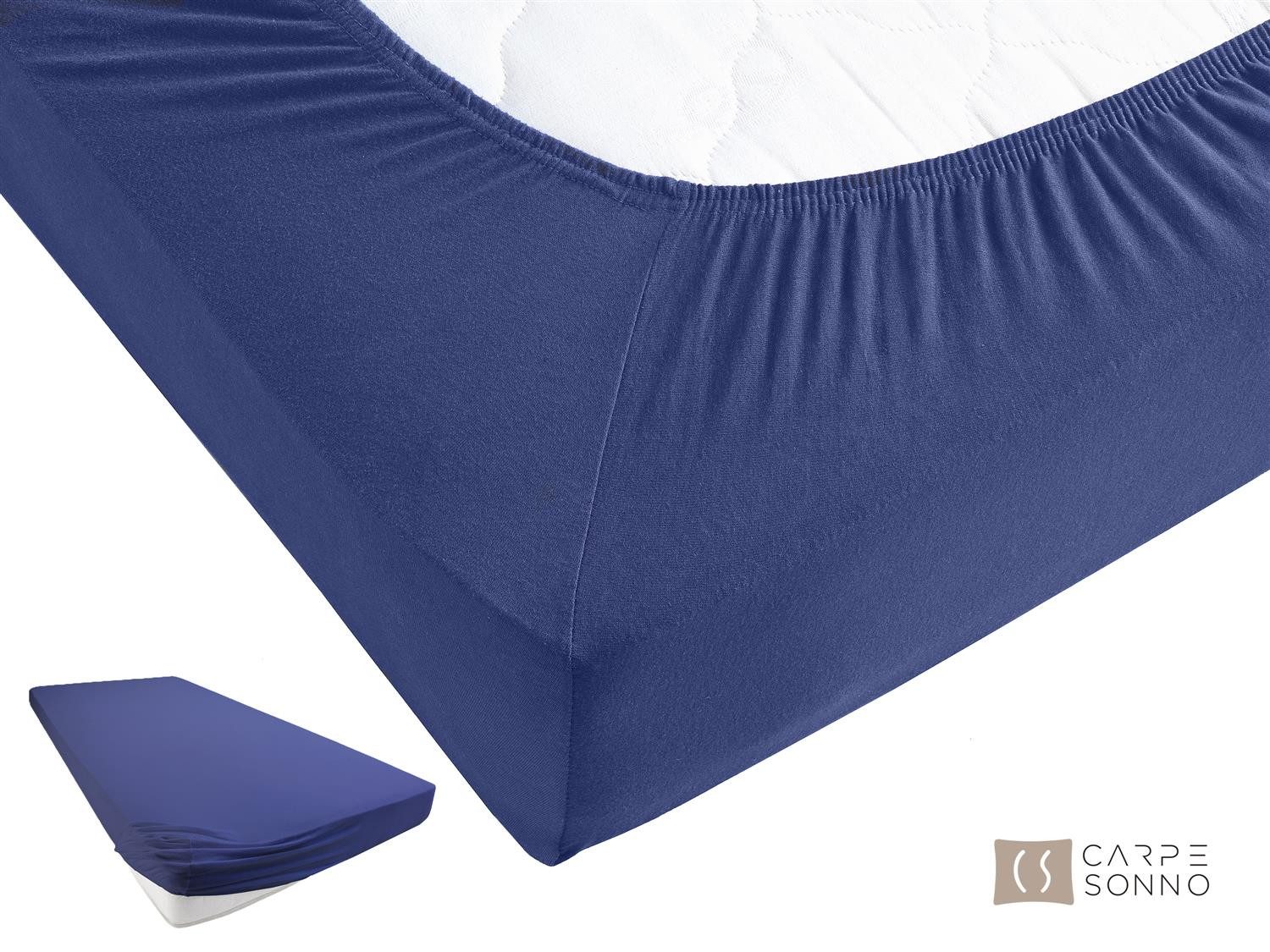 Carpe Sonno Spannbettlaken Heavy Jersey 90x200 100x200 120x200 140x200 160x200 180x200 200x200, Jersey, Gummizug: rundum, (1 Stück), Weiches Spannbetttuch Bügelfrei, Bettlaken 90x200 Navy Blau