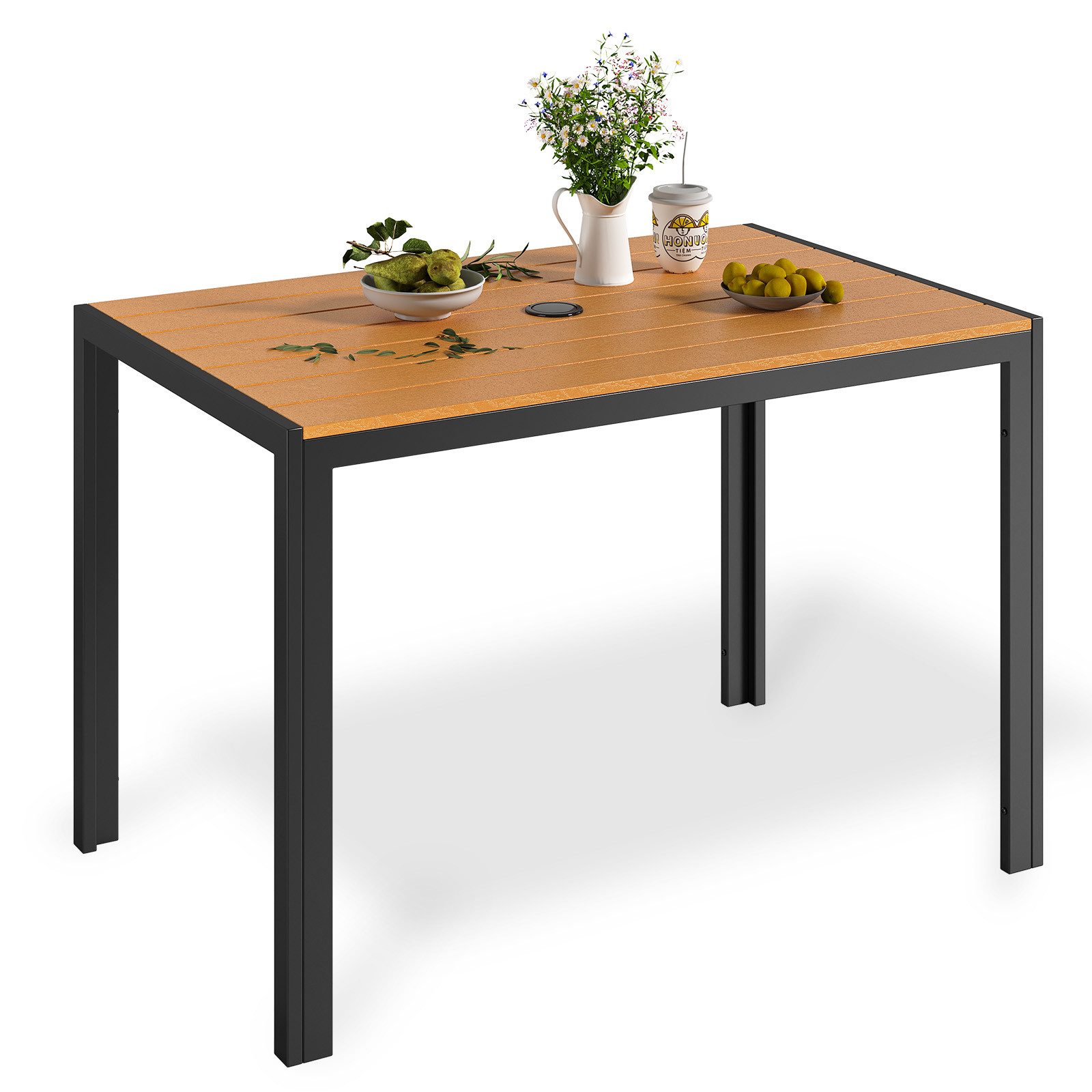 TLGREEN Gartentisch mit Sonnenschirmloch,110x70 cm Balkontisch günstig online kaufen