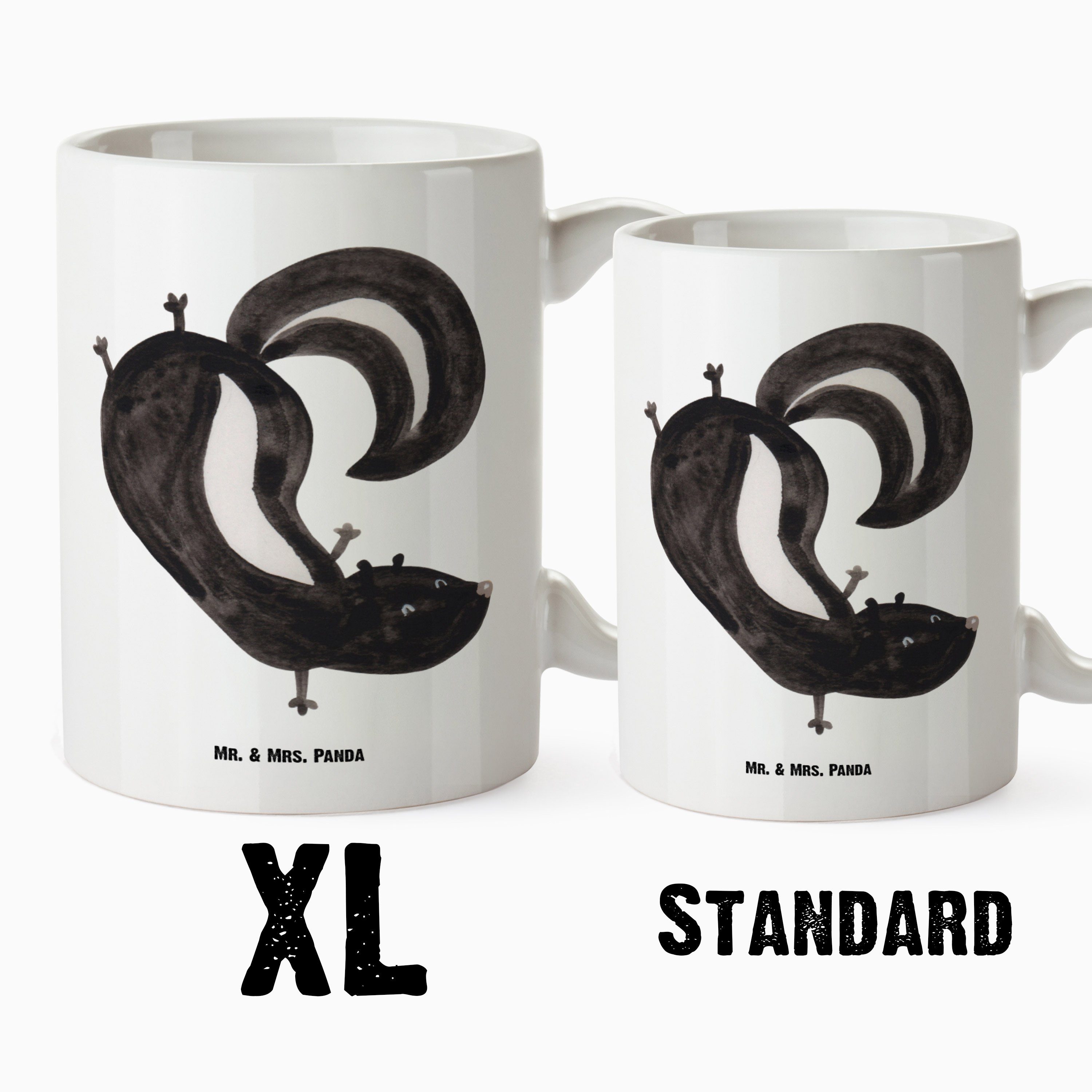 Mr. & Mrs. Panda Tasse XL Tasse Groß, Geschenk, Handstand Stinktier XL Becher, Weiß Teetasse, Keramik - - XL