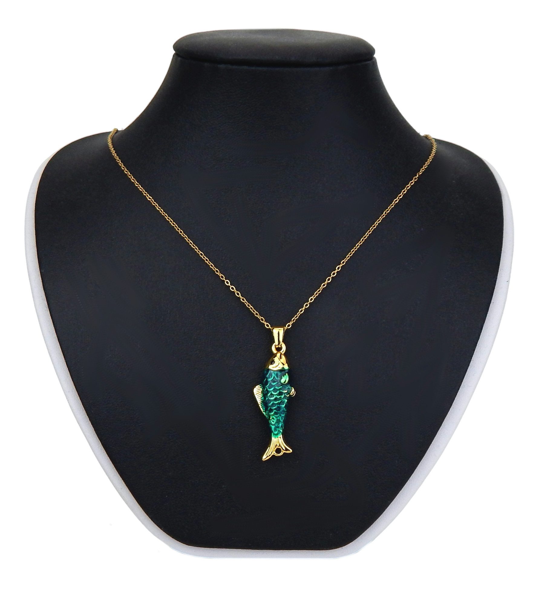 Ella Jonte Edelstahlkette, Halskette mit maritimem Fisch-Anhänger in Gold-Grün