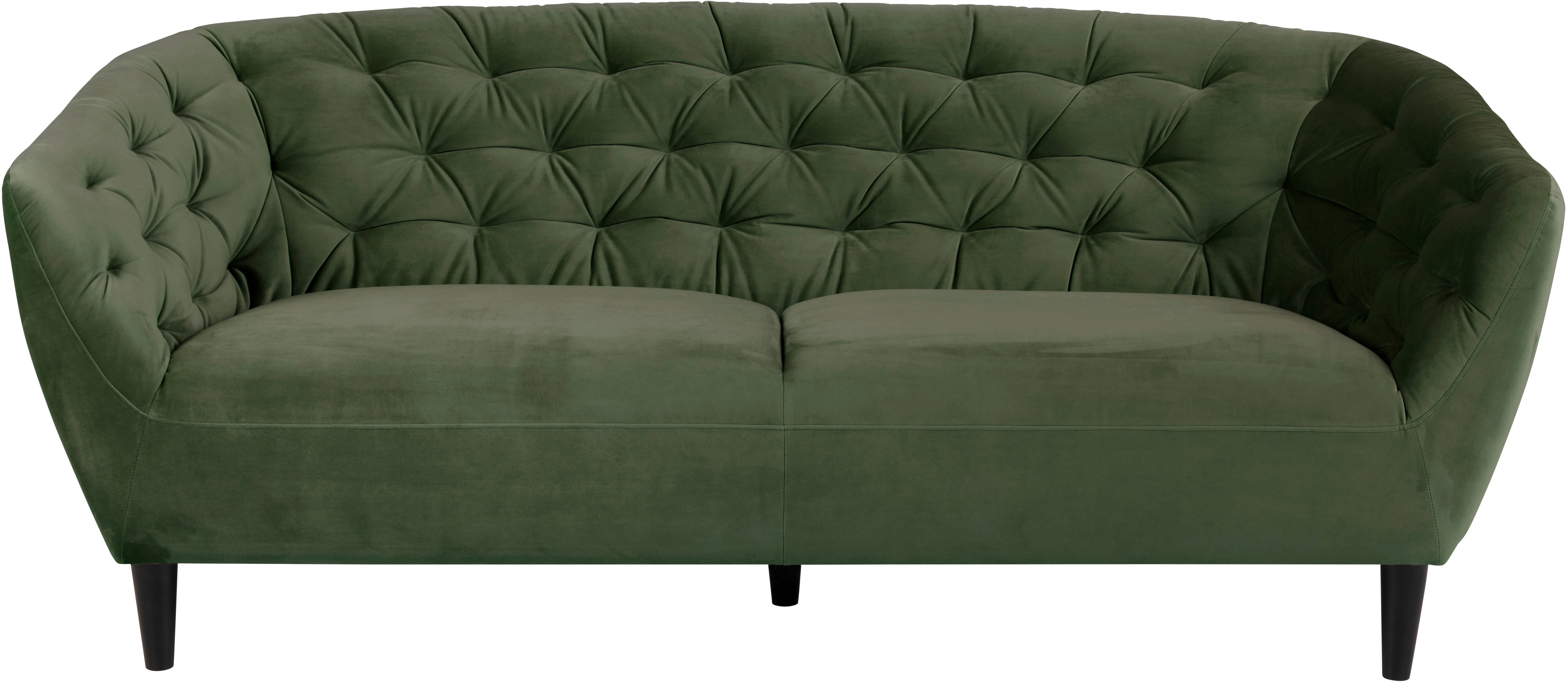 ACTONA GROUP 3-Sitzer Ria Couch, Sofa, Samtstoff, Massivholz-Beine, Taschenfederkern, Tufting, mit Armlehnen