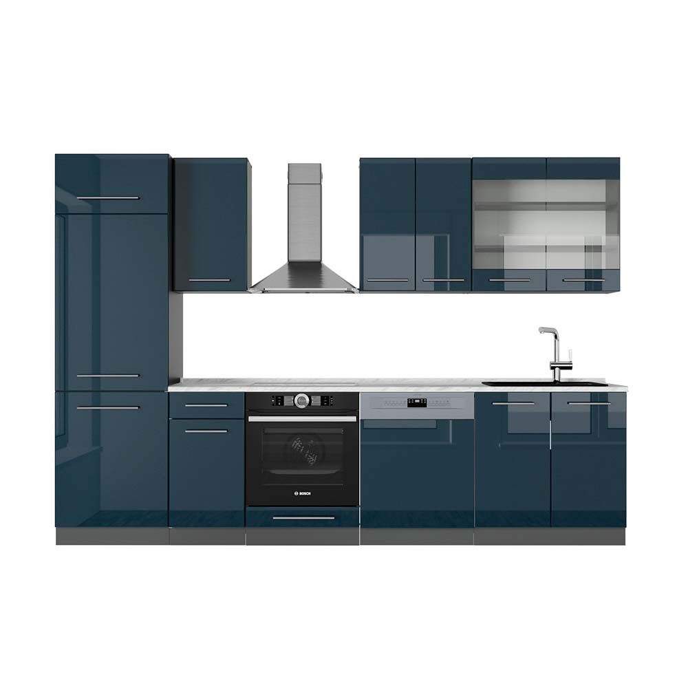 Vicco R-Line Küchenzeile Blau-Grau/Goldkraft Eiche 200 cm AP Eiche günstig online kaufen