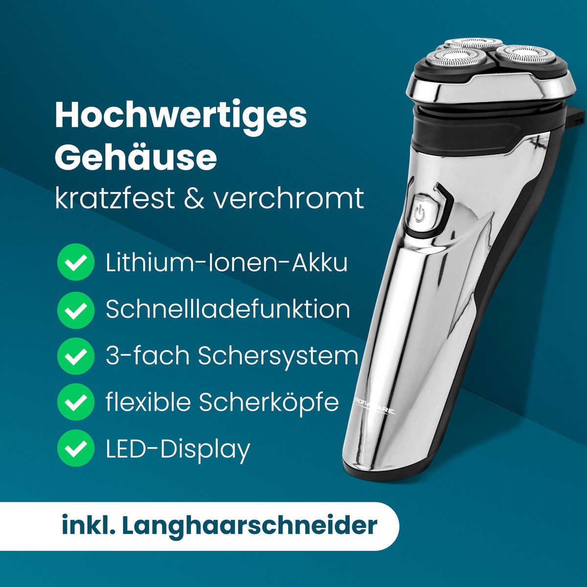 ProfiCare Elektrorasierer PC-HR 3139, Rasierer Herren elektrisch, 3-fach Schersystem
