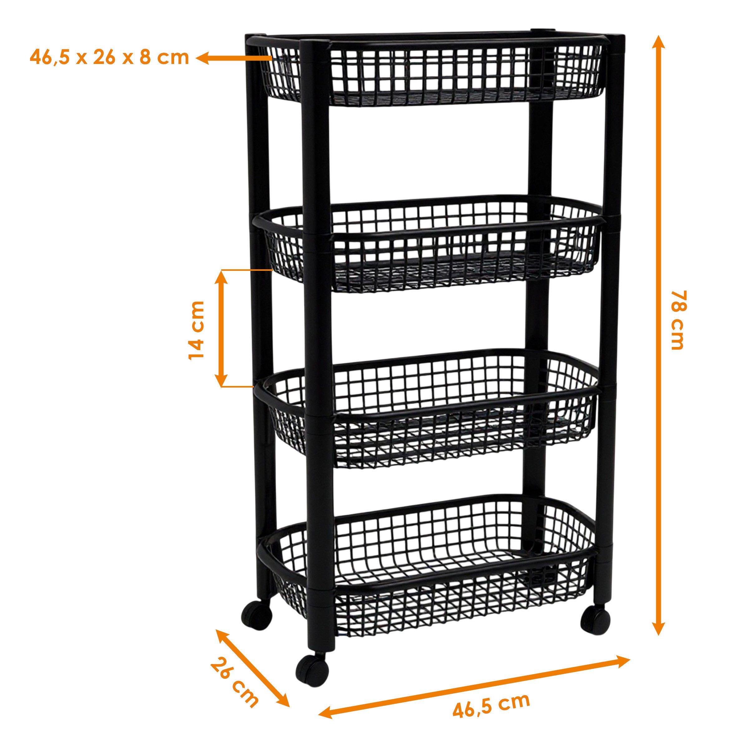 Spetebo Küchenwagen auf Rollen mit 4 Körben 79 x 46 cm, (Anzahl, 1 St., Stück), Hochwertige Qualität Made in EU