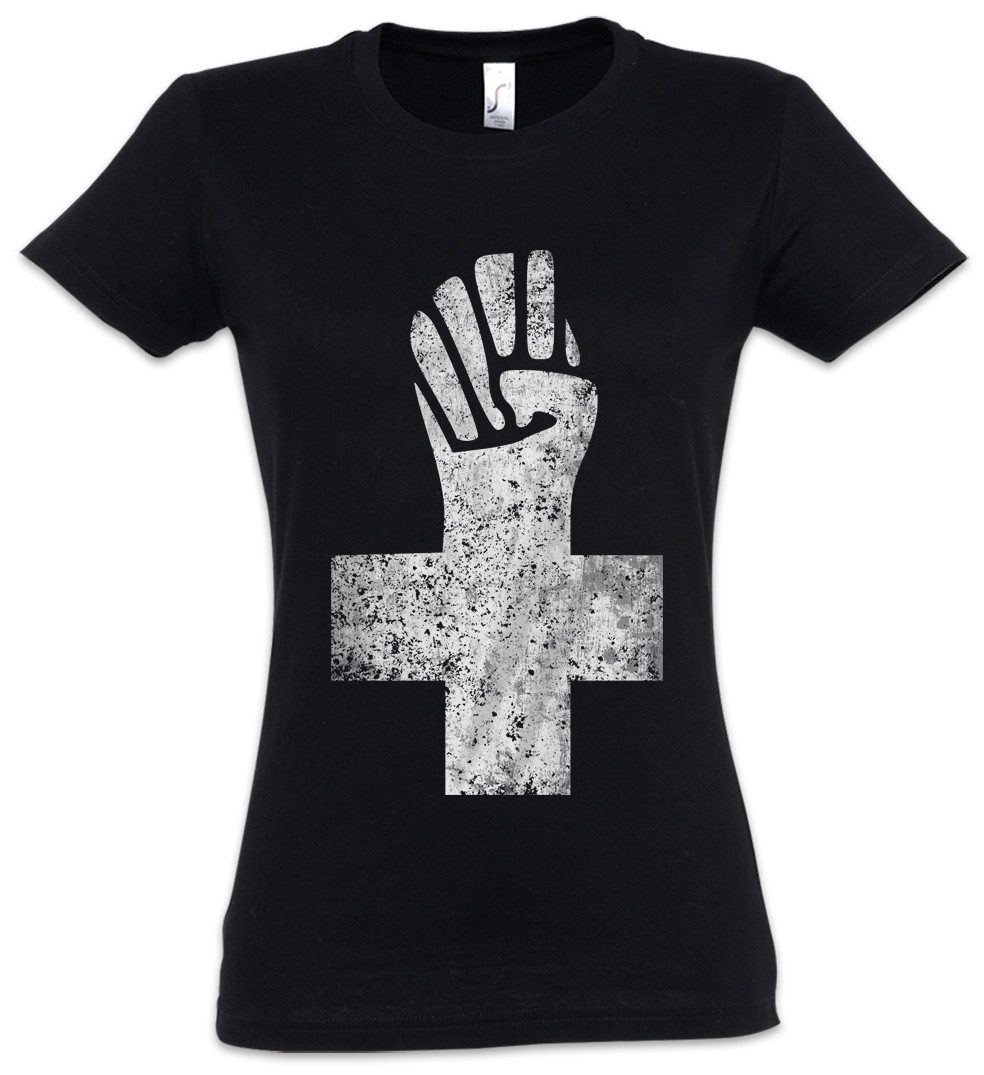 Urban Backwoods Print-Shirt Anarchist Cross Damen T-Shirt Anarchy Kreus Logo Symbol Anarchie Punk (1-tlg) Demo Fist Rock Music