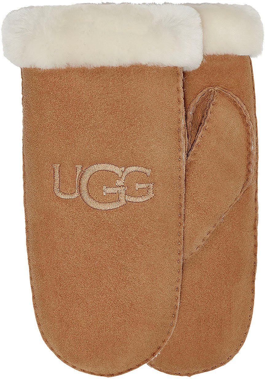 UGG Lederhandschuhe W SHEARLING UGG EMBROIDER MITTEN CHESTNUT