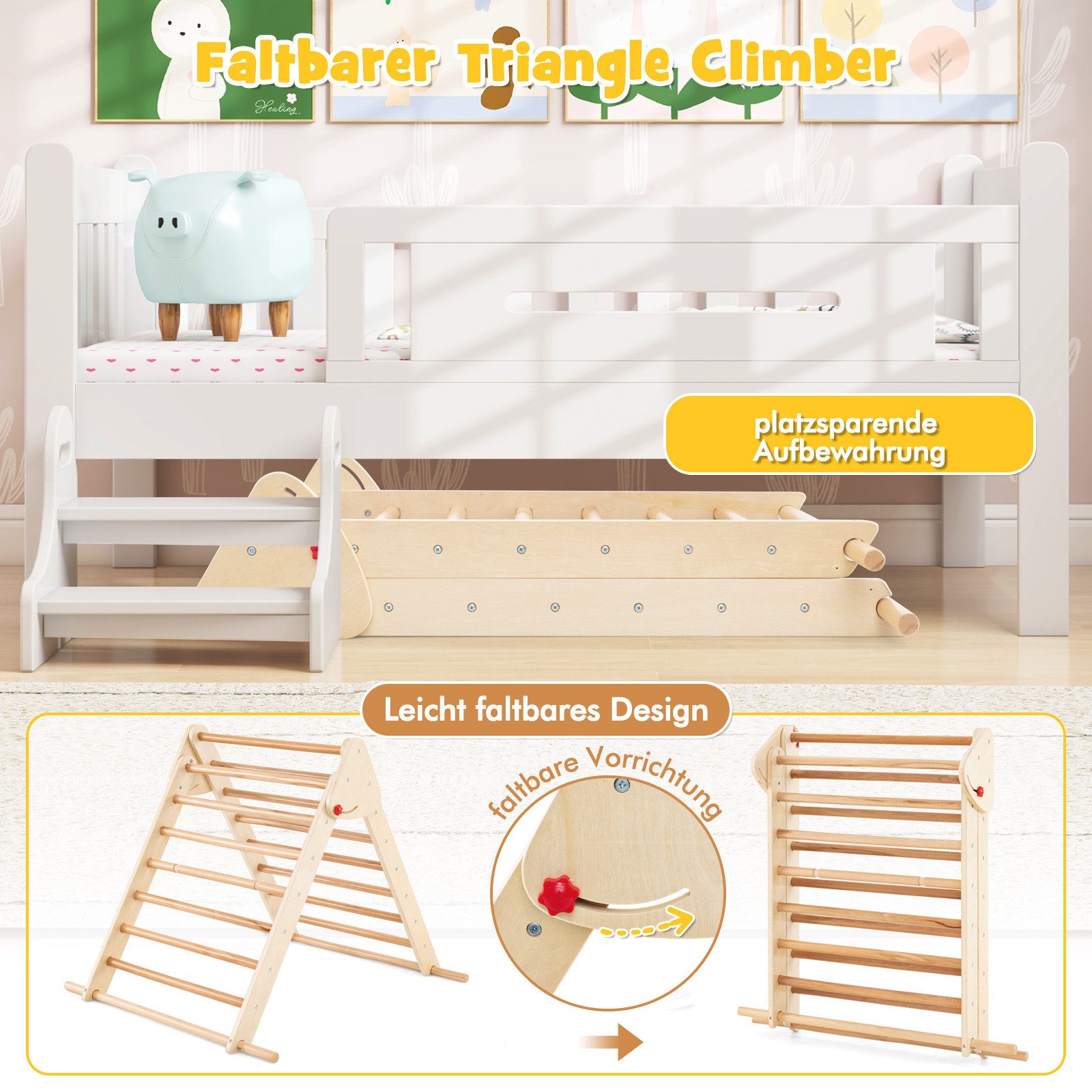 COSTWAY Klettergerüst, Kletterdreieck mit Rutsche, Holz, klappbar günstig online kaufen