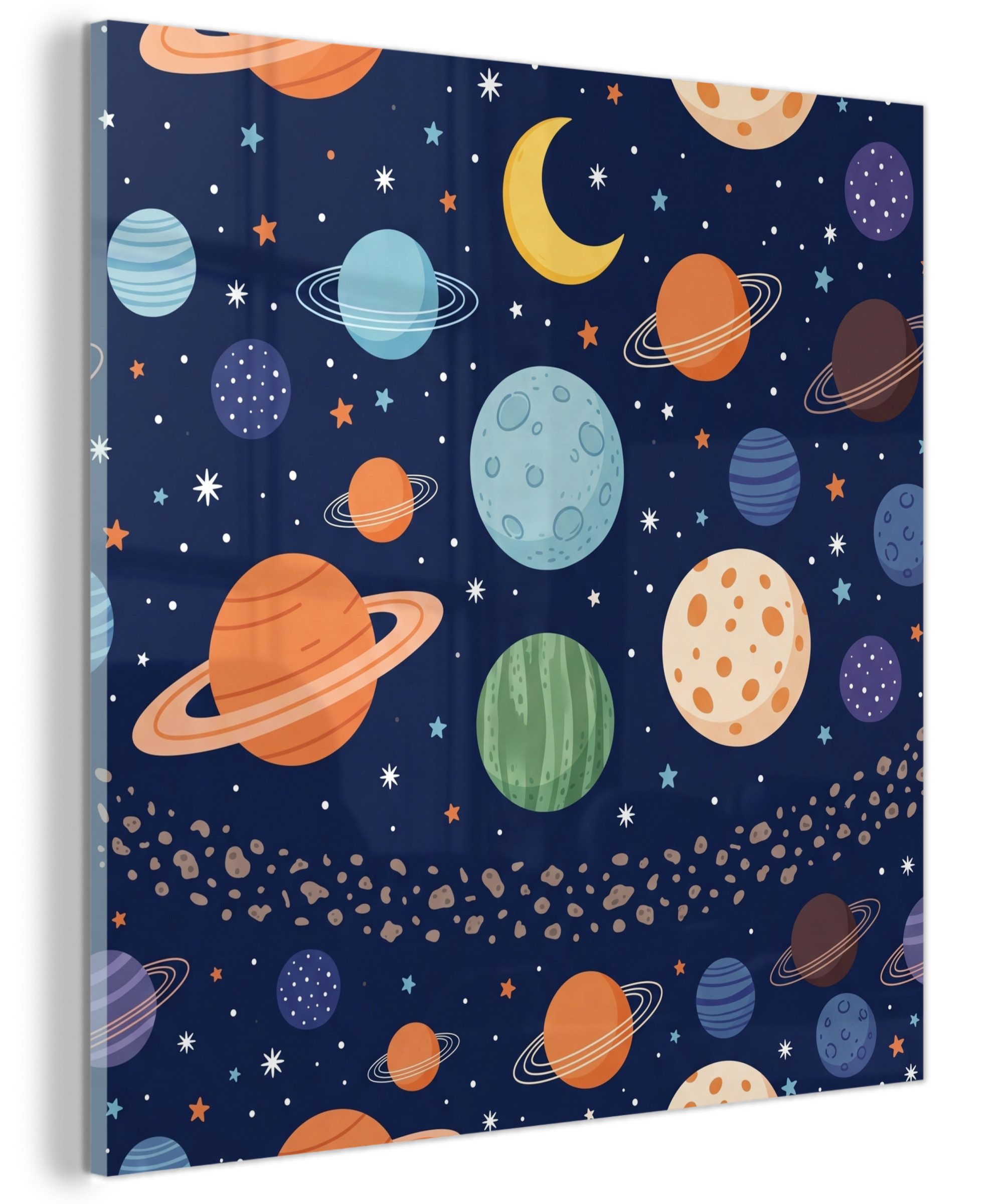 MuchoWow Acrylglasbild Weltraum - Planeten - Farbenfroh, Inkl. Aufhängung, Foto auf Glas, Wanddekoration, Deko Wohnzimmer, 30x30 cm