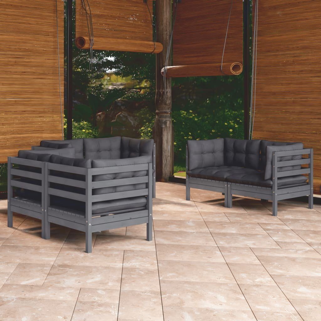 Grau Kiefer (1-tlg) Garten-Lounge-Set mit 6-tlg. Massivholz, Gartenlounge-Set vidaXL Kissen