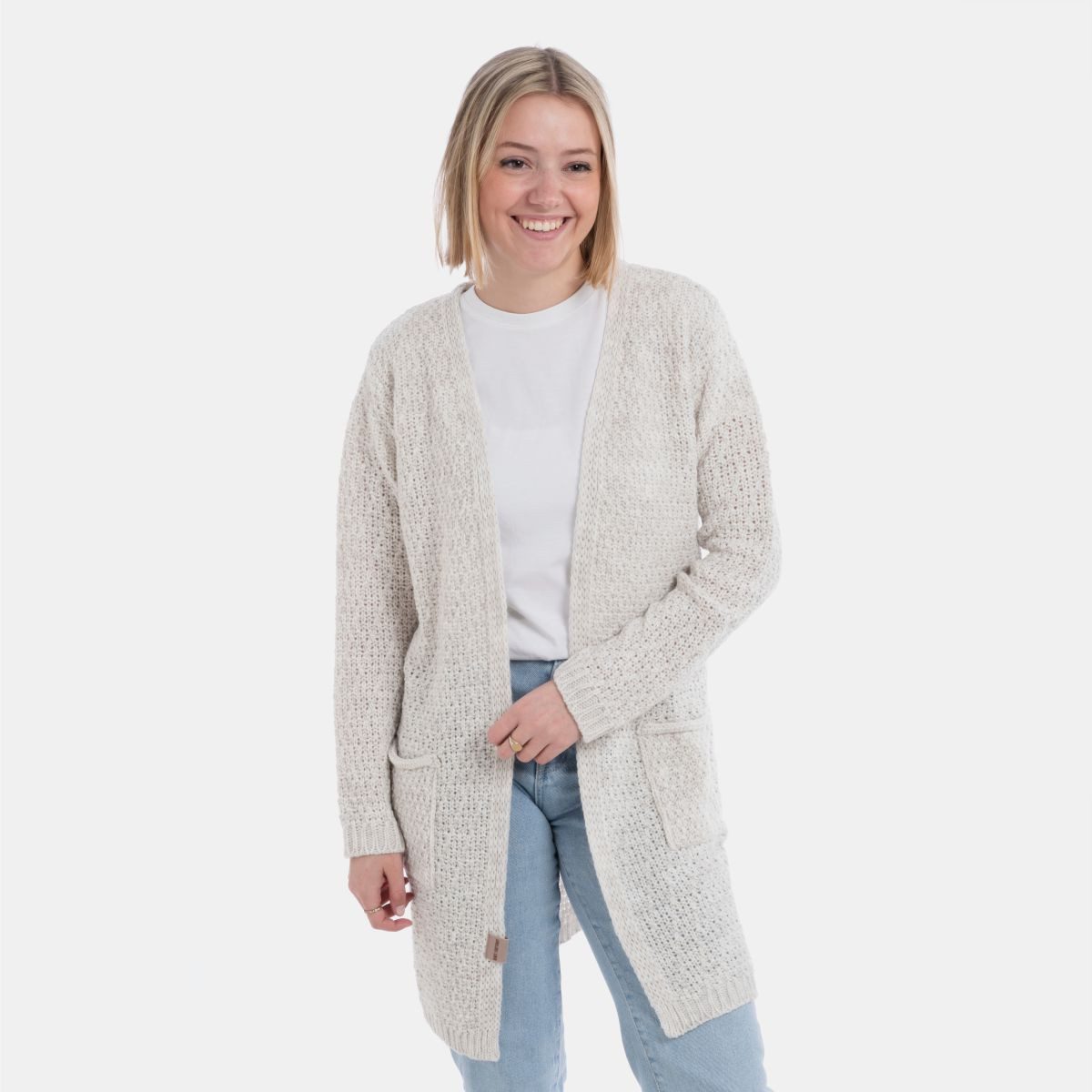 Knit Factory Strickjacke Luna Strickjacken 36/38 Glatt Beige (1-tlg) modern Strickware Strickartikel Strickmode