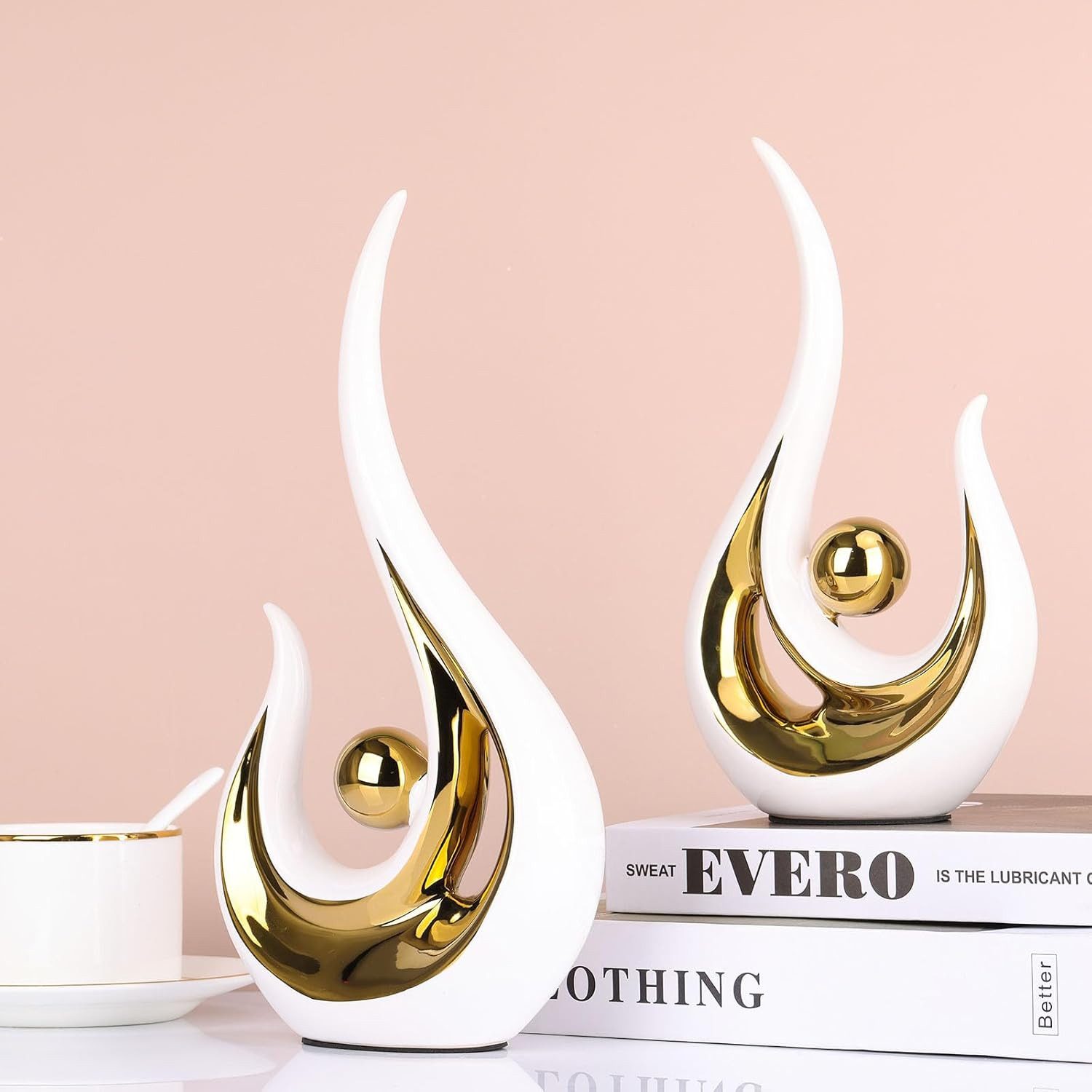 LIANNA Dekofigur Moderne abstrakte Kunst als Wohndekor-Akzent (Set, 2 St., 2), Tischdekoration für das Esszimmer, Keramikskulpturen