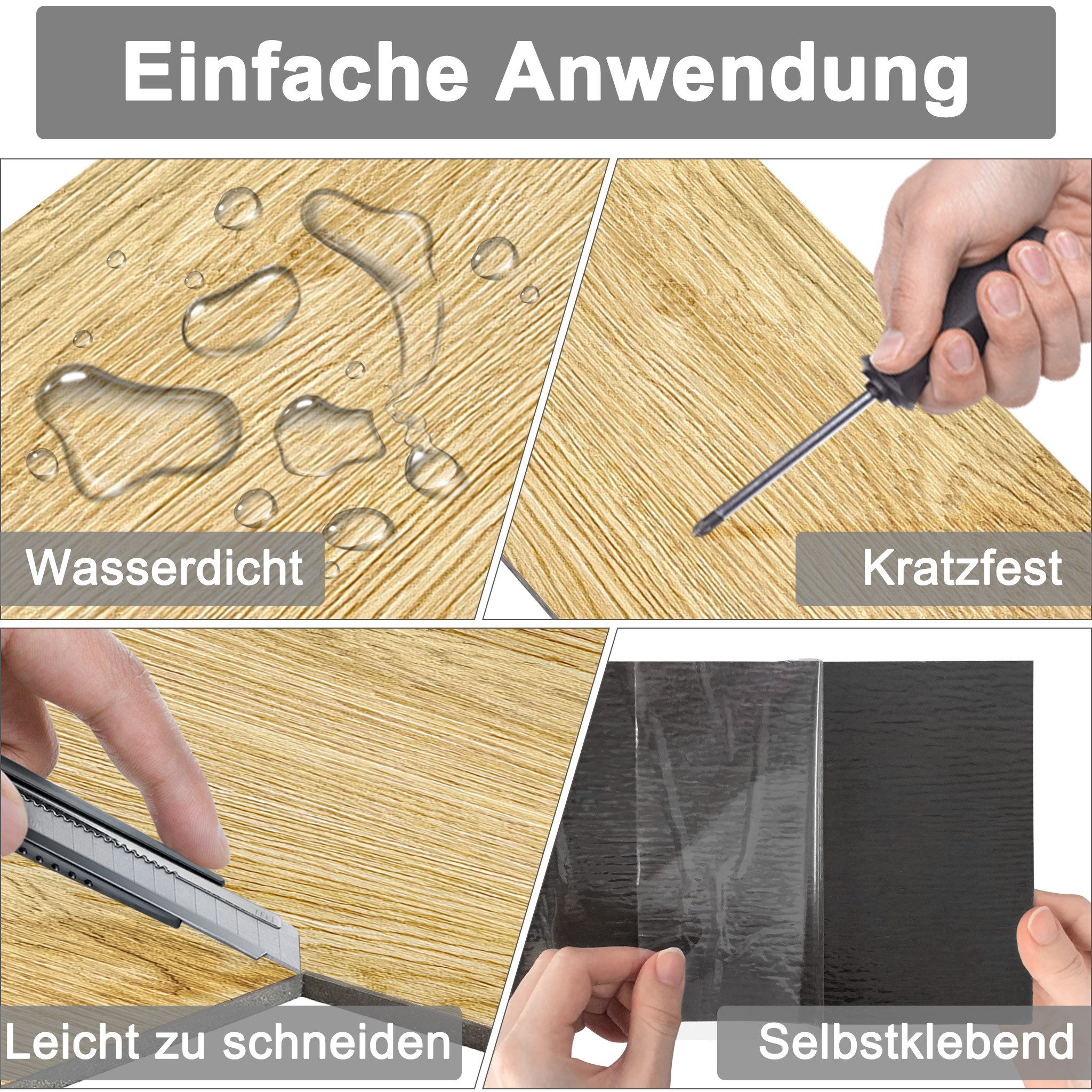 FIVMEN Vinylboden PVC Bodenbelag Selbstklebend, Holzmaserung Dielen, Bodenfliesen, 18/36 Stück, 2.51/5.2 m² Schneidbar Fliesen für Schlafzimmer, Küche – Bild 4 von 5