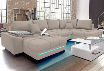 Mr. Couch Wohnlandschaft »Nikita 2«, Wahlweise mit Kaltschaum (140kg Belastung/Sitz), mit RGB-LED-Beleuchtung, Bluetooth-Soundsystem und Bettfunktion