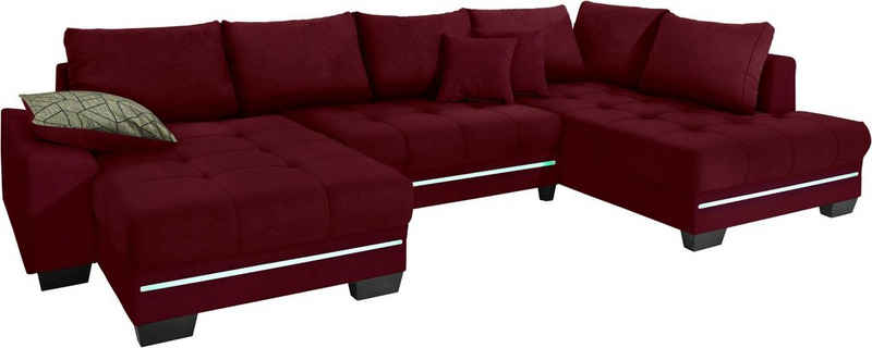 Mr. Couch Wohnlandschaft »Nikita 2«, Wahlweise mit Kaltschaum (140kg Belastung/Sitz), mit RGB-LED-Beleuchtung, Bluetooth-Soundsystem und Bettfunktion