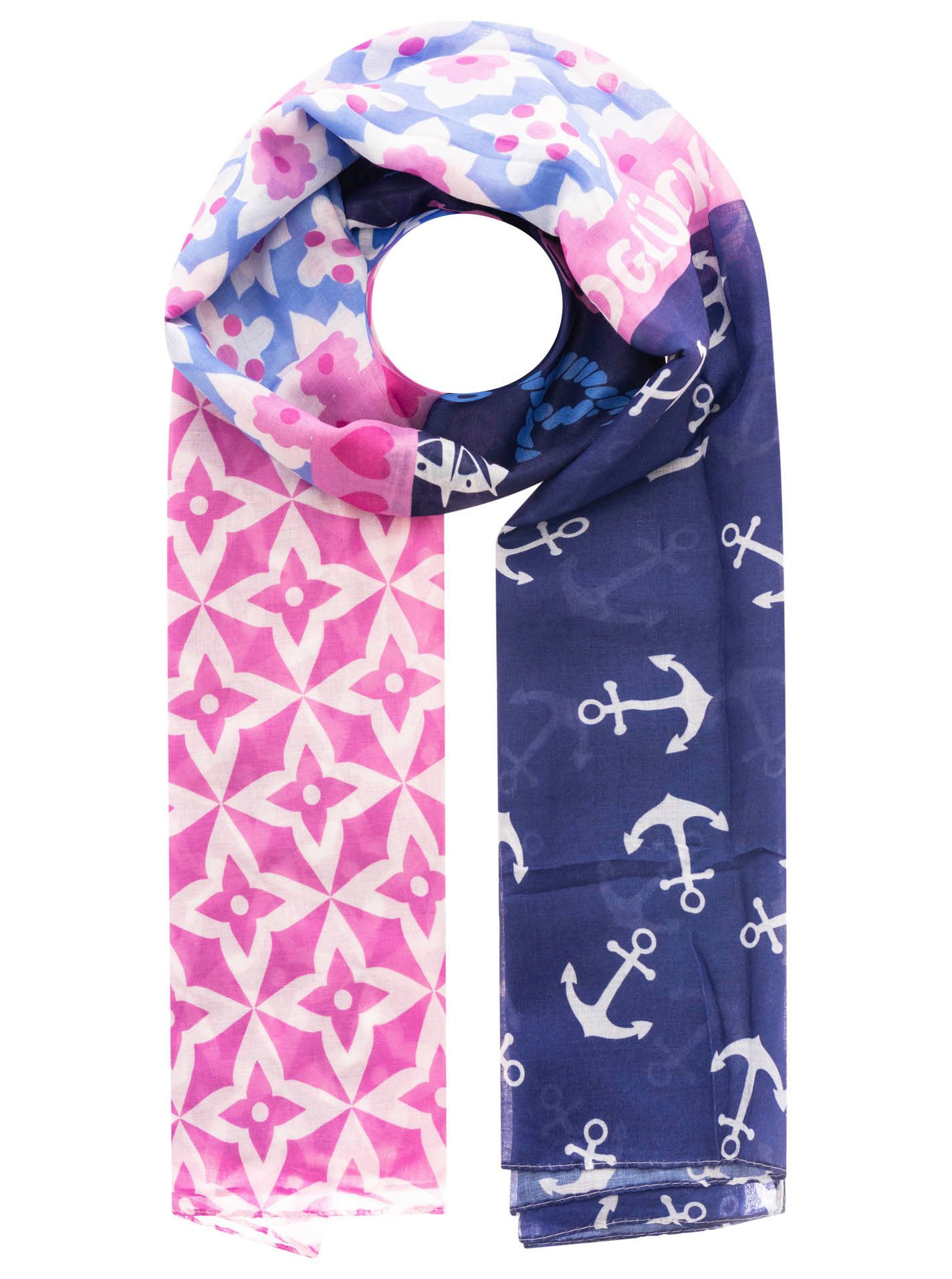 Zwillingsherz Schal "Maritime Momente", Ankermotiv mit Mustermix, transparent